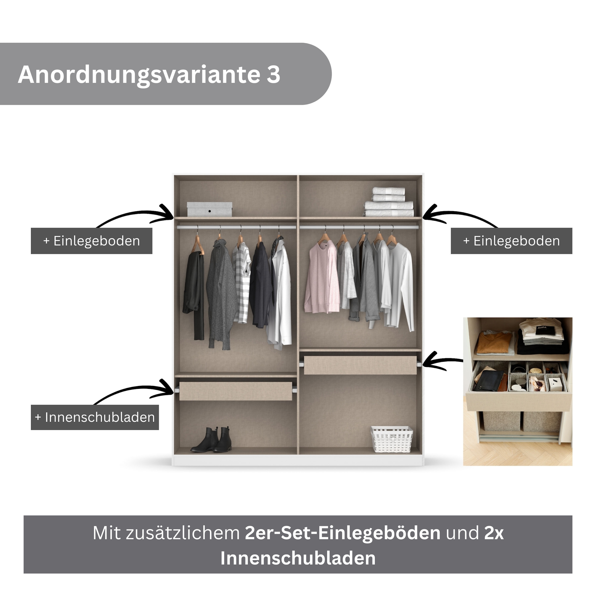 rauch Drehtürenschrank »Kleiderschrank Schrank Garderobe KOLUNA mit Glastüren und Spiegel«, inkl. 2 Innenschubladen sowie extra Einlegeböden MADE IN GERMANY