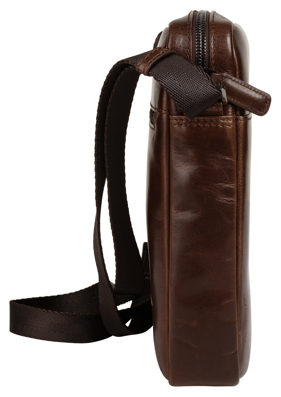 Umhängetasche BUGATTI "ROMANO", Gr. B/H/T: 23cm x 26cm x 5cm onesize, braun, Leder, leicht glänzend, unifarben, Taschen Umhängetasche, echt Leder 3