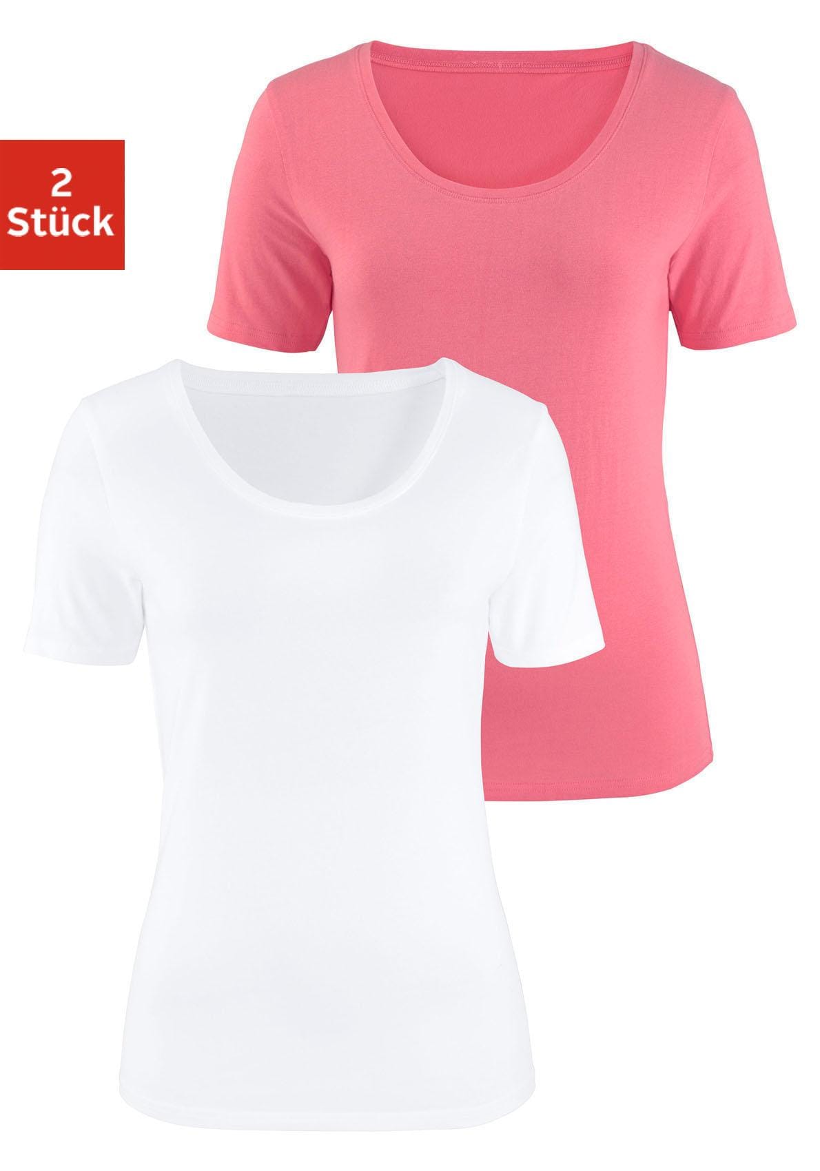 (2er-Pack), kaufen Kurzarmshirt, Vivance elastischer | aus Baumwoll-Qualität BAUR online