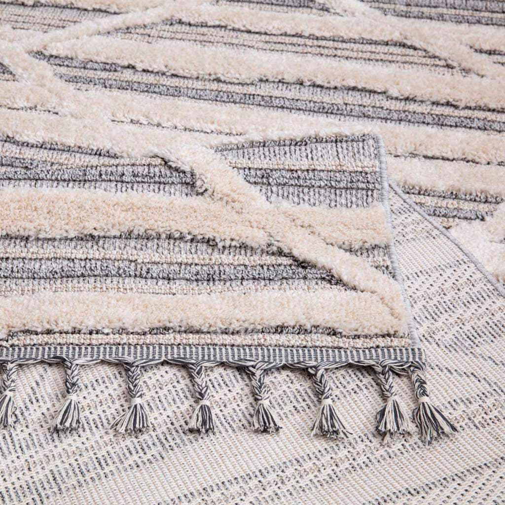 Carpet City Hochflor-Teppich »Valencia 810«, rechteckig, 20 mm Höhe, Läufer, Boho-Stil, 3D-Effekt, Raute, Hoch-Tief-Struktur, mit Fransen