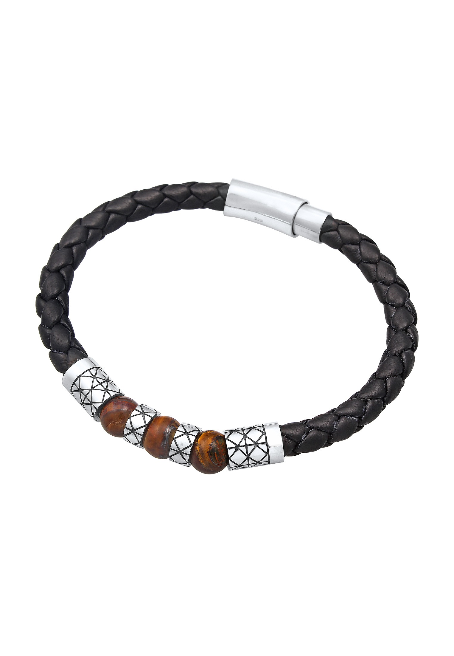 Kuzzoi Armband »Herren Leder Bead Magnet-Verschluß 925er Silber«