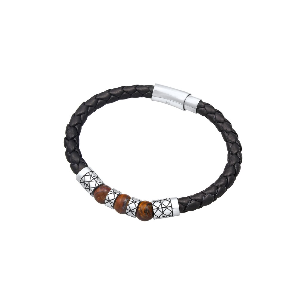 Kuzzoi Armband »Herren Leder Bead Magnet-Verschluß 925er Silber«