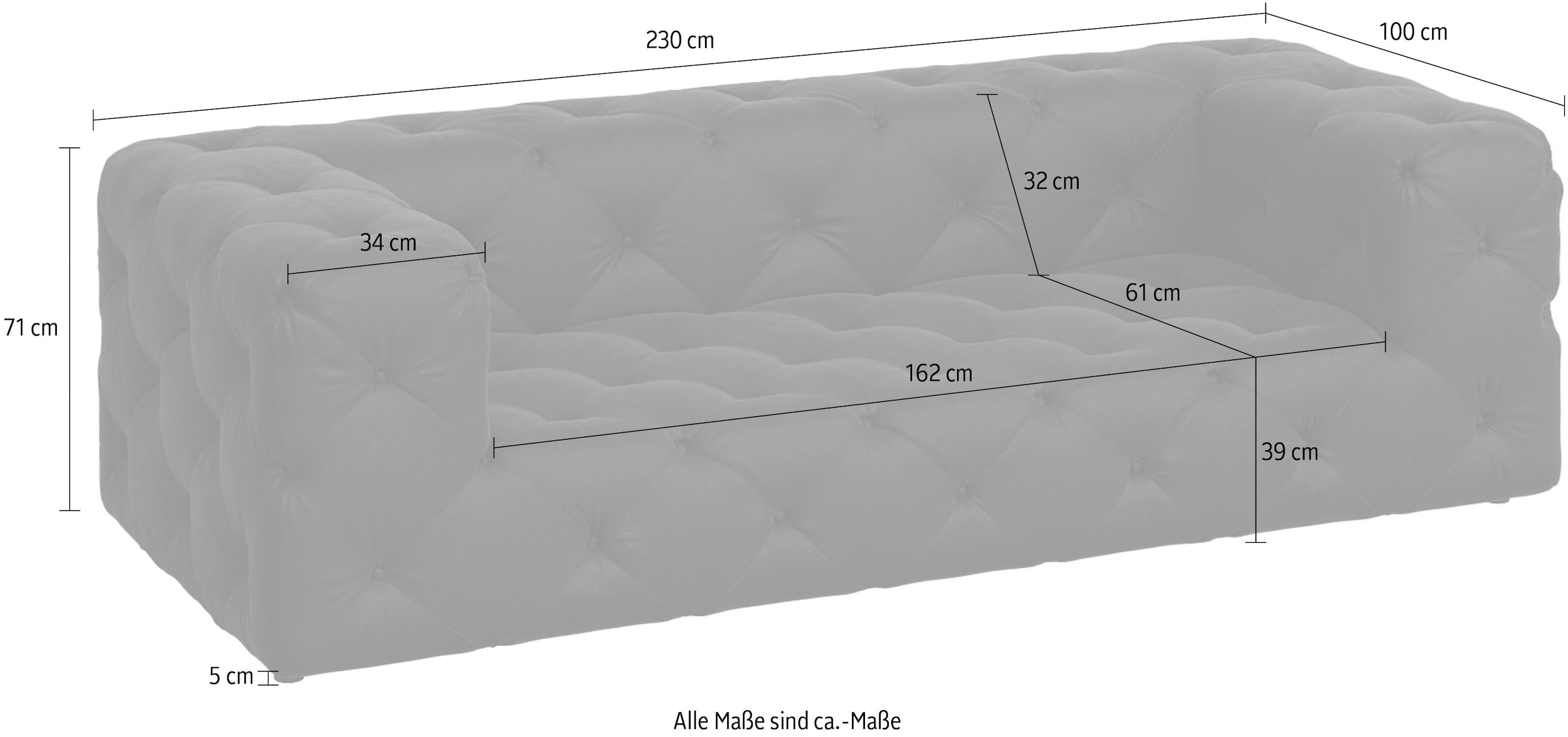 Places of Style 3-Sitzer »FOLLINA«, 3-Sitzer Sofa mit klassischer Chesterfield-Knopfheftung
