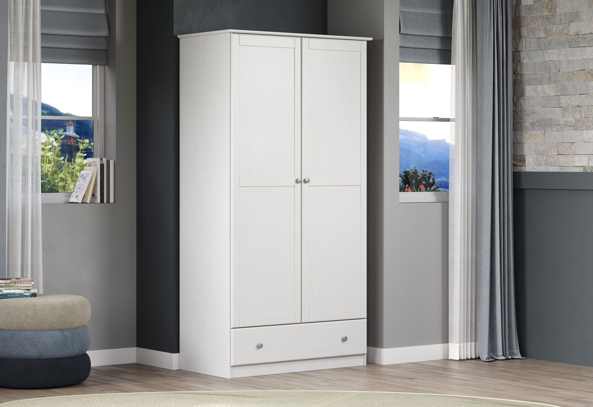 Home affaire Kleiderschrank »Delsbo Garderobenschrank Wäscheschrank Schlafzimmer Massivholz«, (1 St., Bestseller Schrank in Landhaus Design), Drehtürenschrank aus Kiefernholz - mit Schublade und Kleiderstange