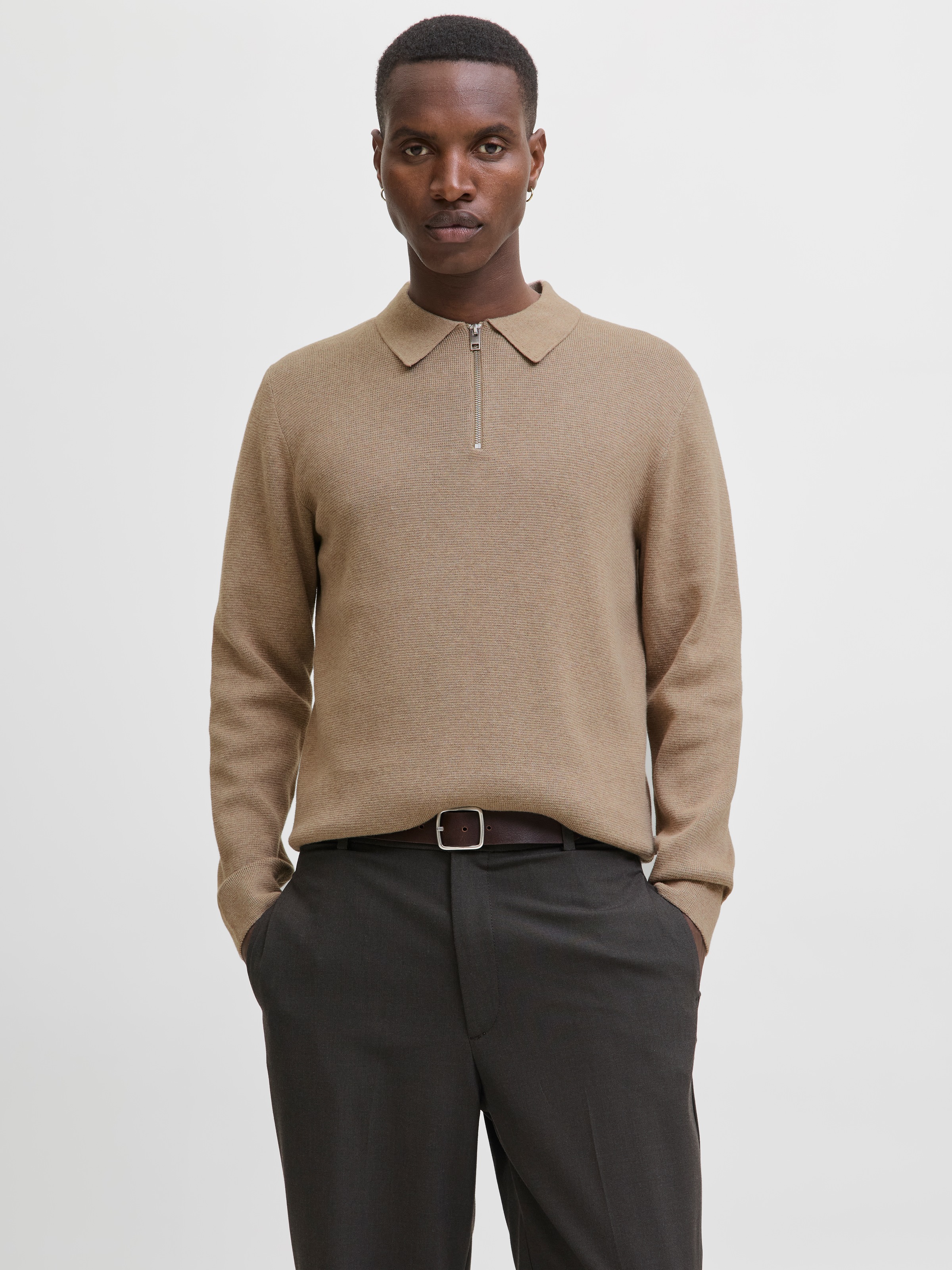 Jack & Jones Polokragenpullover "Jprblamilano Stitch Knit Zip Polo Sn" Baumwolle, Locker Geschnitten