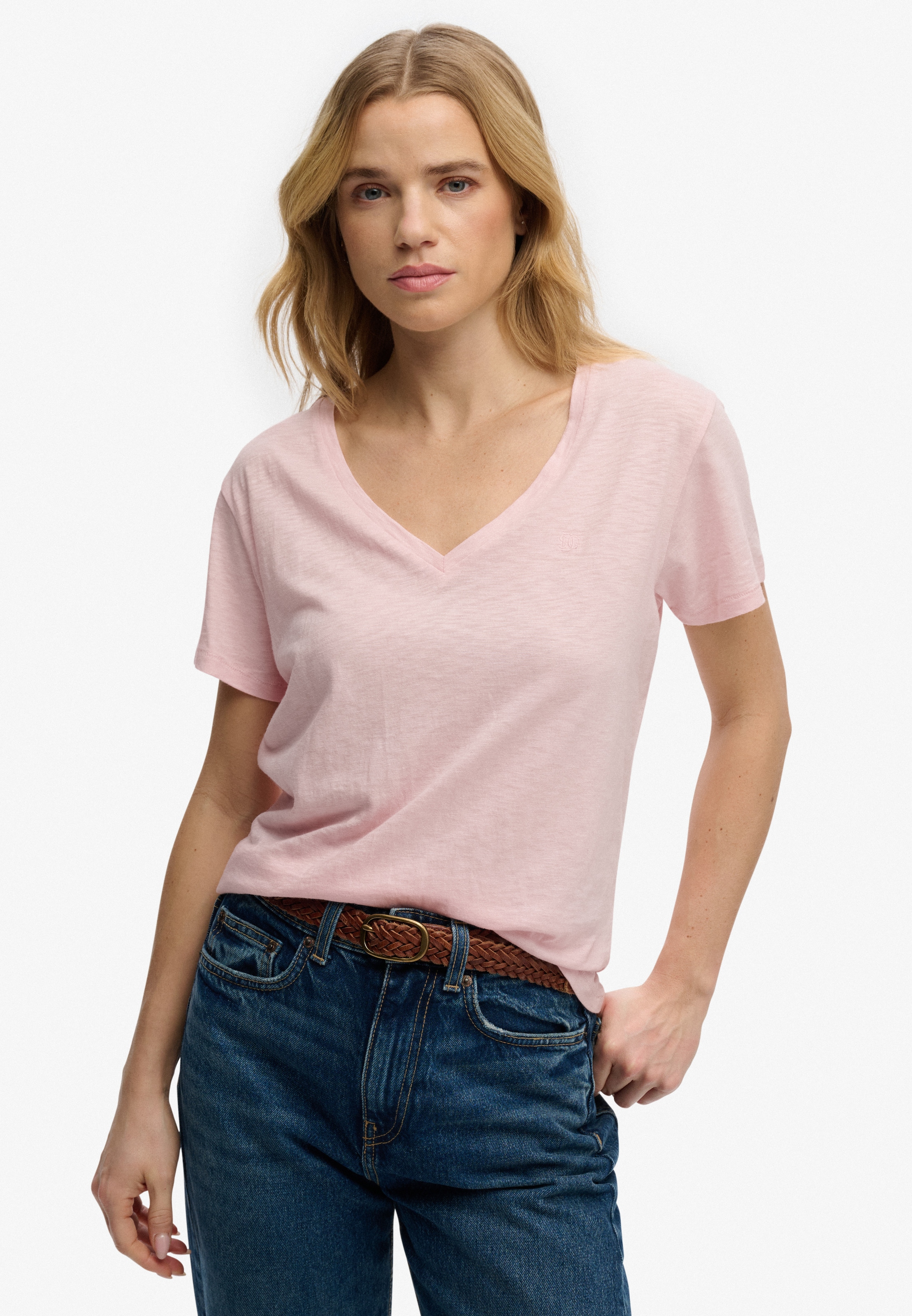 Superdry T-Shirt "Studios Slub Emb Vee Tee" Baumwollmischung, Relaxed Fit