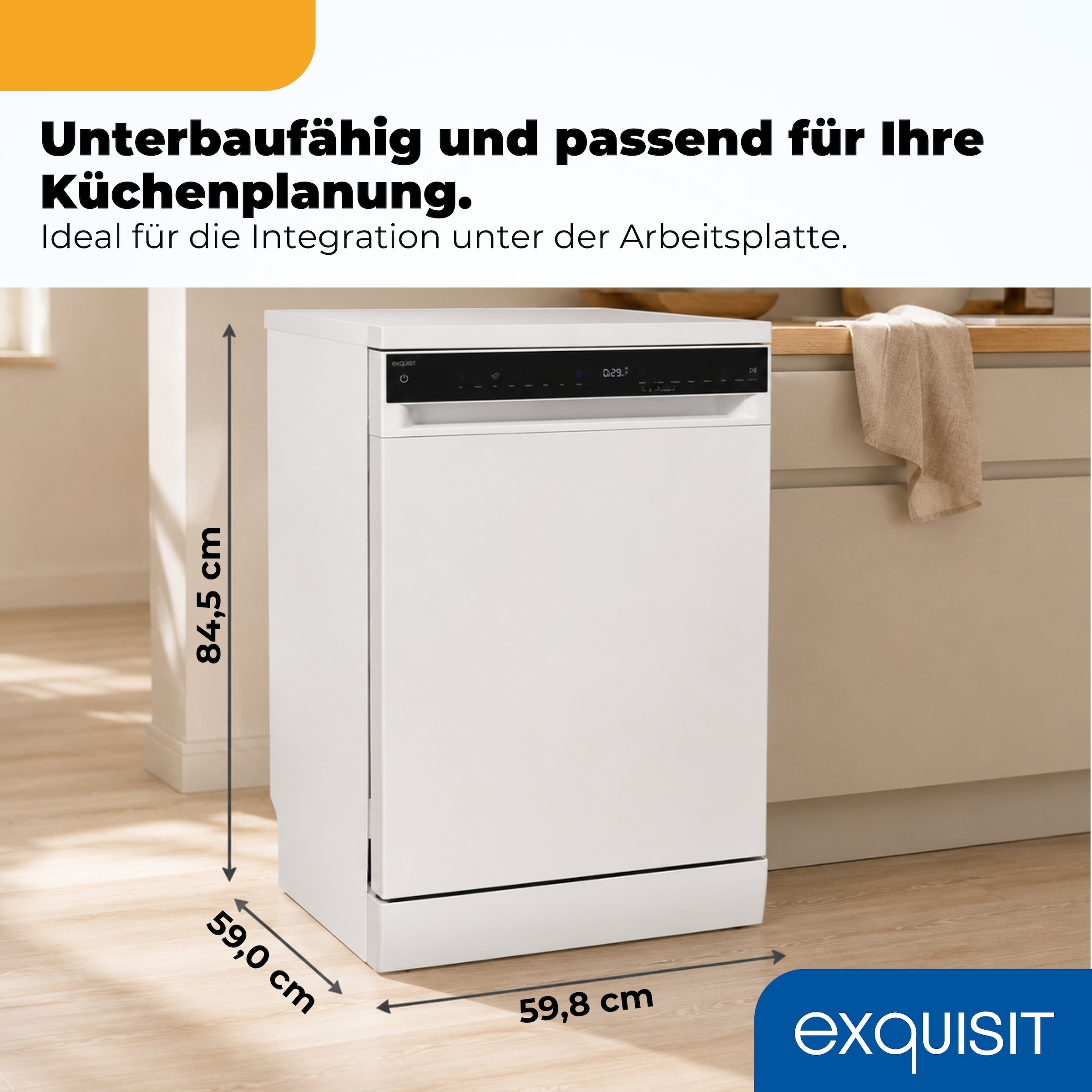 exquisit Standgeschirrspüler 9316 »GSP9316-450C weiss« 10,9 l 16 tlg. Maßgedecke 16 Maßgedecke, 8 Programme, Besteckschublade, Auto Door Open, AquaStop