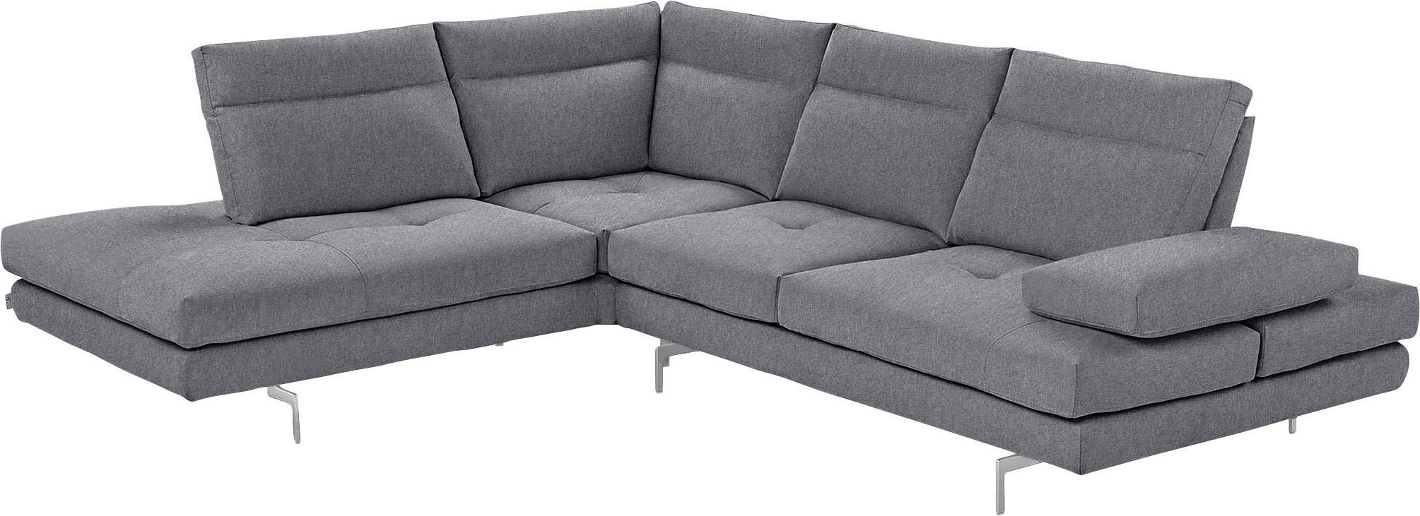 CALIA ITALIA Ecksofa "Toby Wing, B/T: 288/232 cm, Multifunktionssofa, Designsofa, L-Form" Sitztiefenverstellung und Armteilfunktion, Füße chrom glänzend
