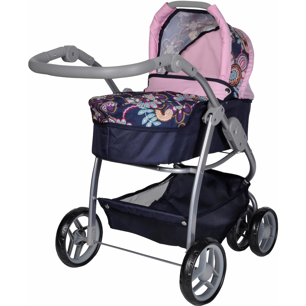 Knorrtoys® Kombi-Puppenwagen »Coco - Blau/Rosa/Blumen«, 2-in-1