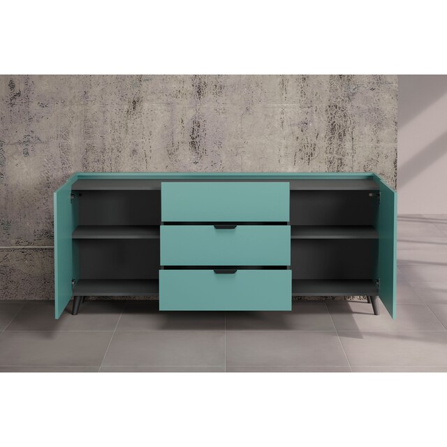 andas Sideboard »Mikkeline«, (1 St.), matt, B / H: ca. 181 / 60 cm,  TV-Schrank, blau, türkis | BAUR