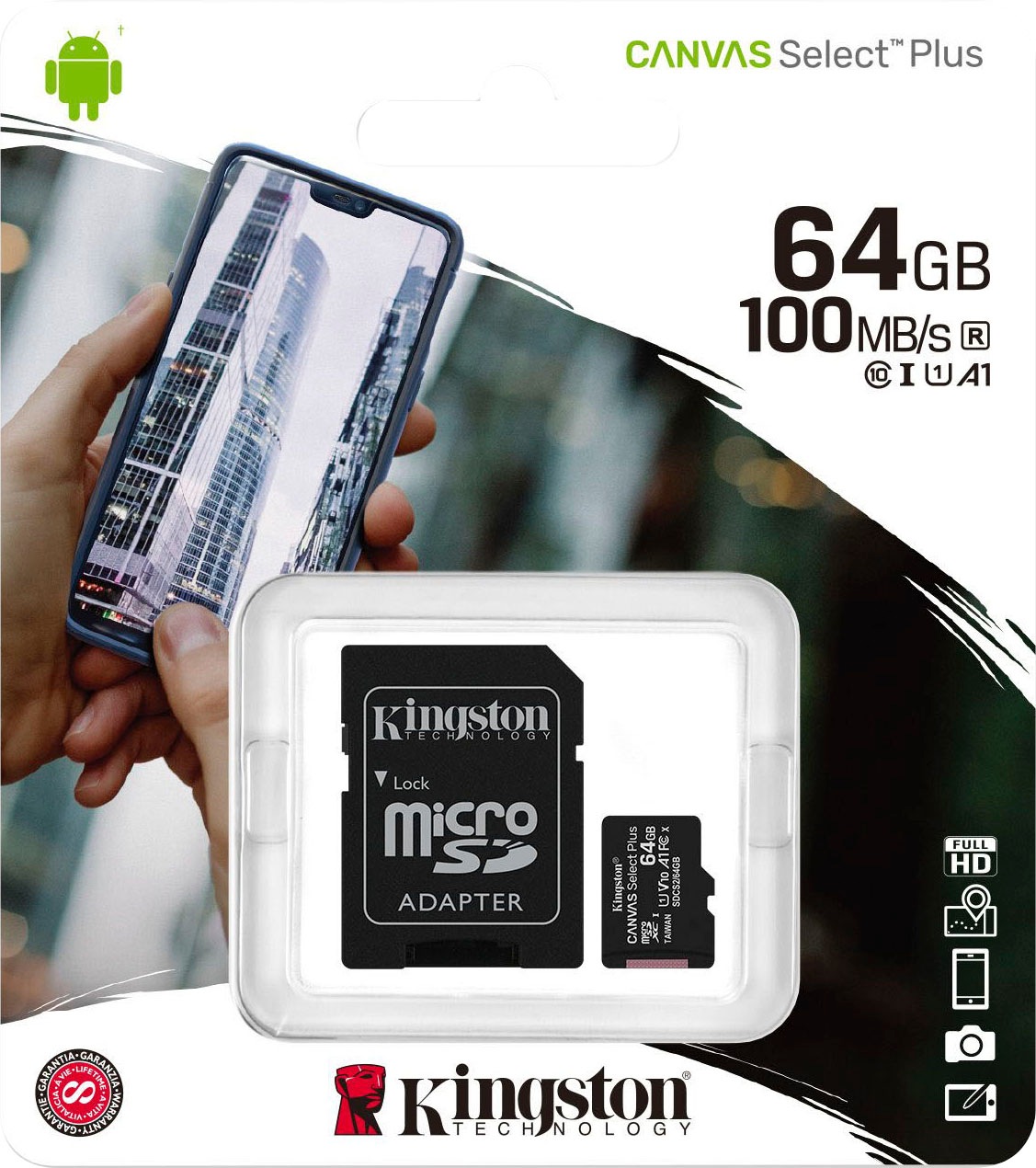 Kingston Speicherkarte »Canvas Select Plus microSD 64GB + ADP«, (UHS-I Class 10 100 MB/s Lesegeschwindigkeit)
