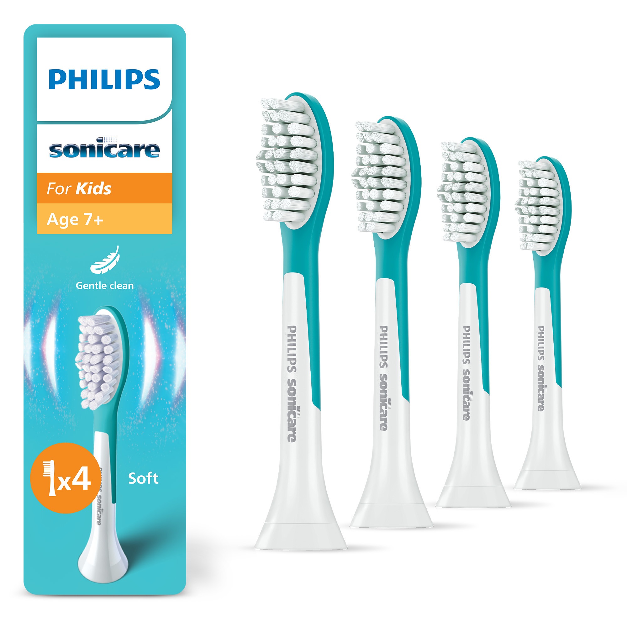 Kinder Aufsteckbürsten "For Kids", 4 Stk., transparent, PHILIPS SONICARE, Zahnbürstenköpfe, für Milchzähne geeignet, ab 7 Jahren, für jedes Sonicare