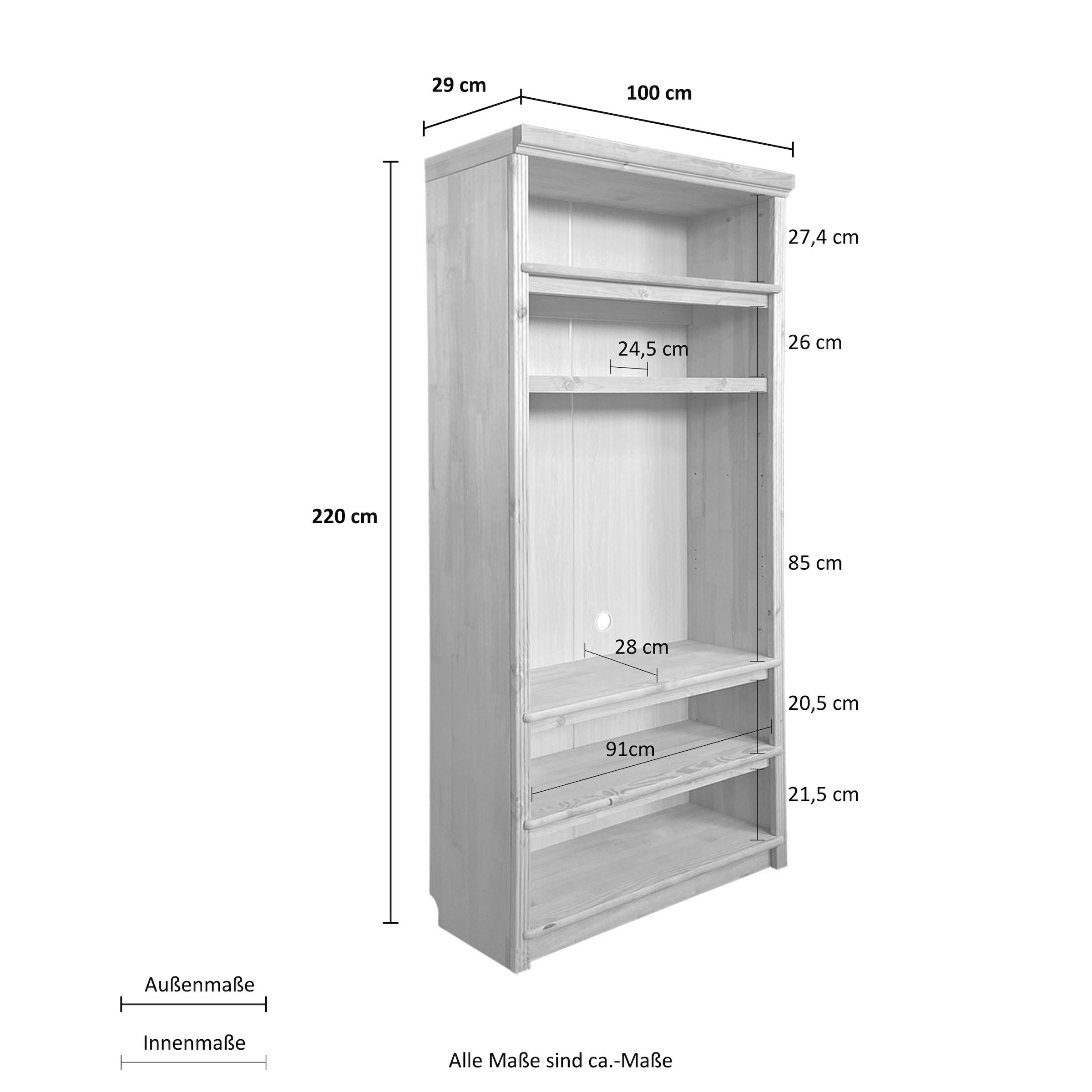 Home affaire Mehrzweckregal »Soeren«, aus massiver Kiefer, Höhe 220 cm, Tiefe 29 cm