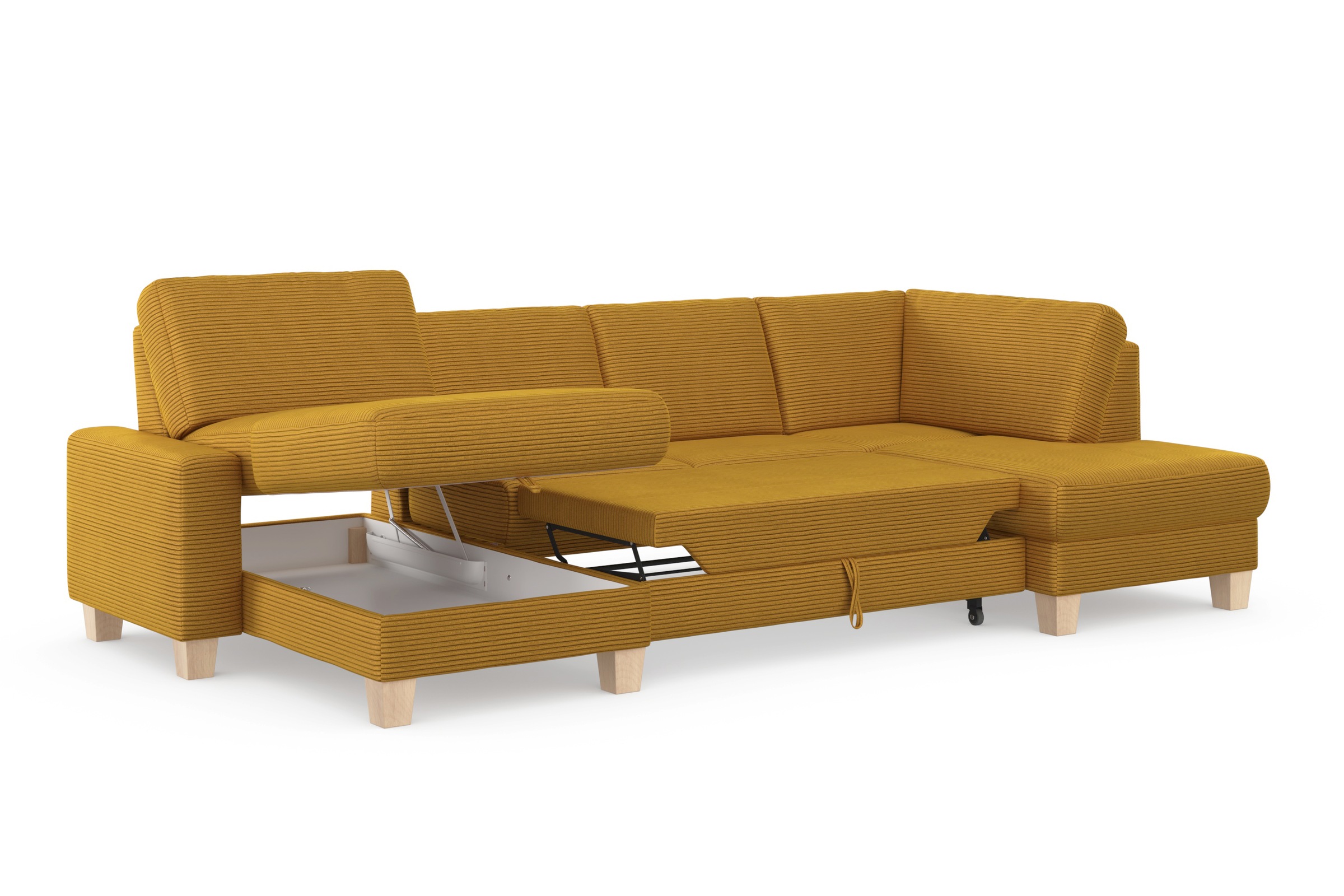 Home affaire Wohnlandschaft »Summer U-Form«, mit oder ohne Bettfunktion und Bettkasten, Cord-Bezug