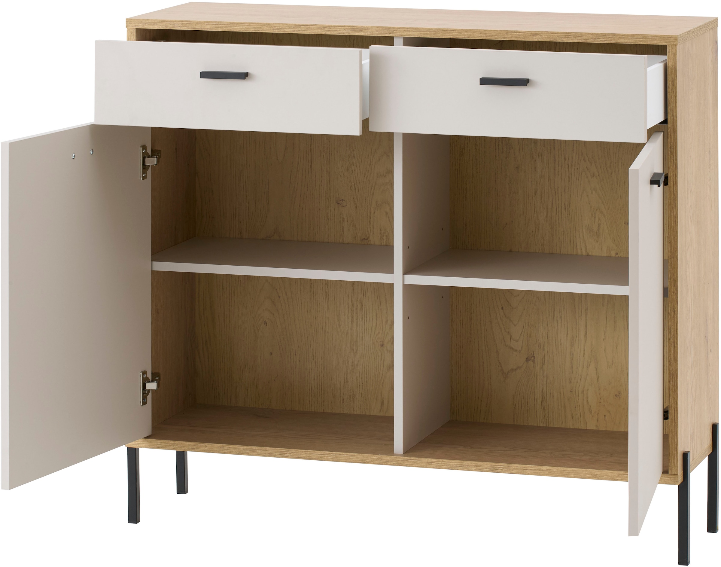 Home affaire Sideboard »Fredericia, moderne Kommode, Schrank in Kaschmir, 115 cm breit« zeitlos, schwarze Metallgriffe und -füße, ausreichend Stauraum