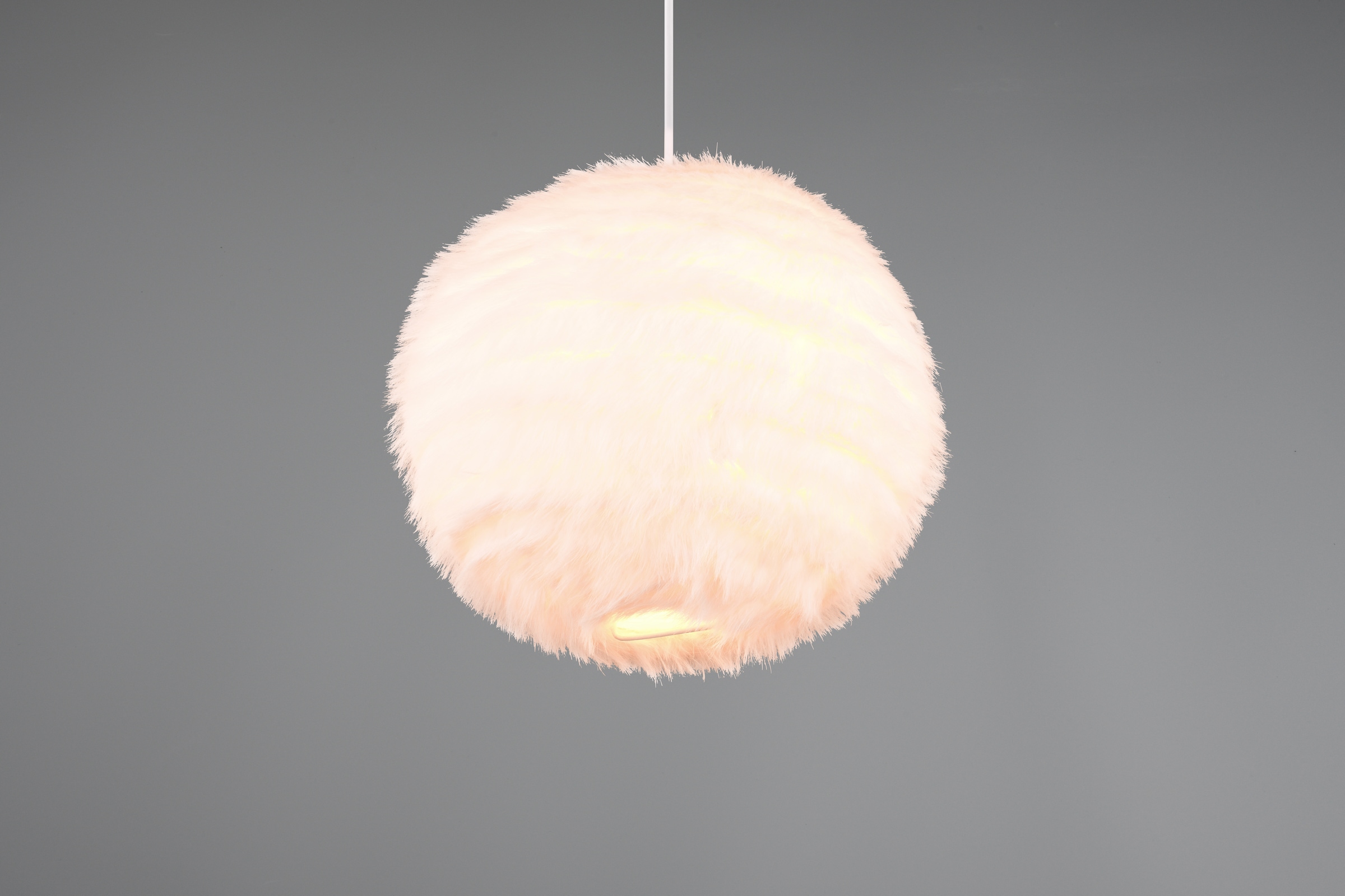 REALITY Leuchten Pendelleuchte »FURRY, höhenverstellbare Hängelampe mit Plüsch Lampenschirm Ø 35cm«, 1 flammig, Leuchtmittel E27 | Leuchtmittel wechselbar, exkl 1xE27 max 10W, weiße Plüsch Hängeleuchte Schlafzimmer Wohnzimmer