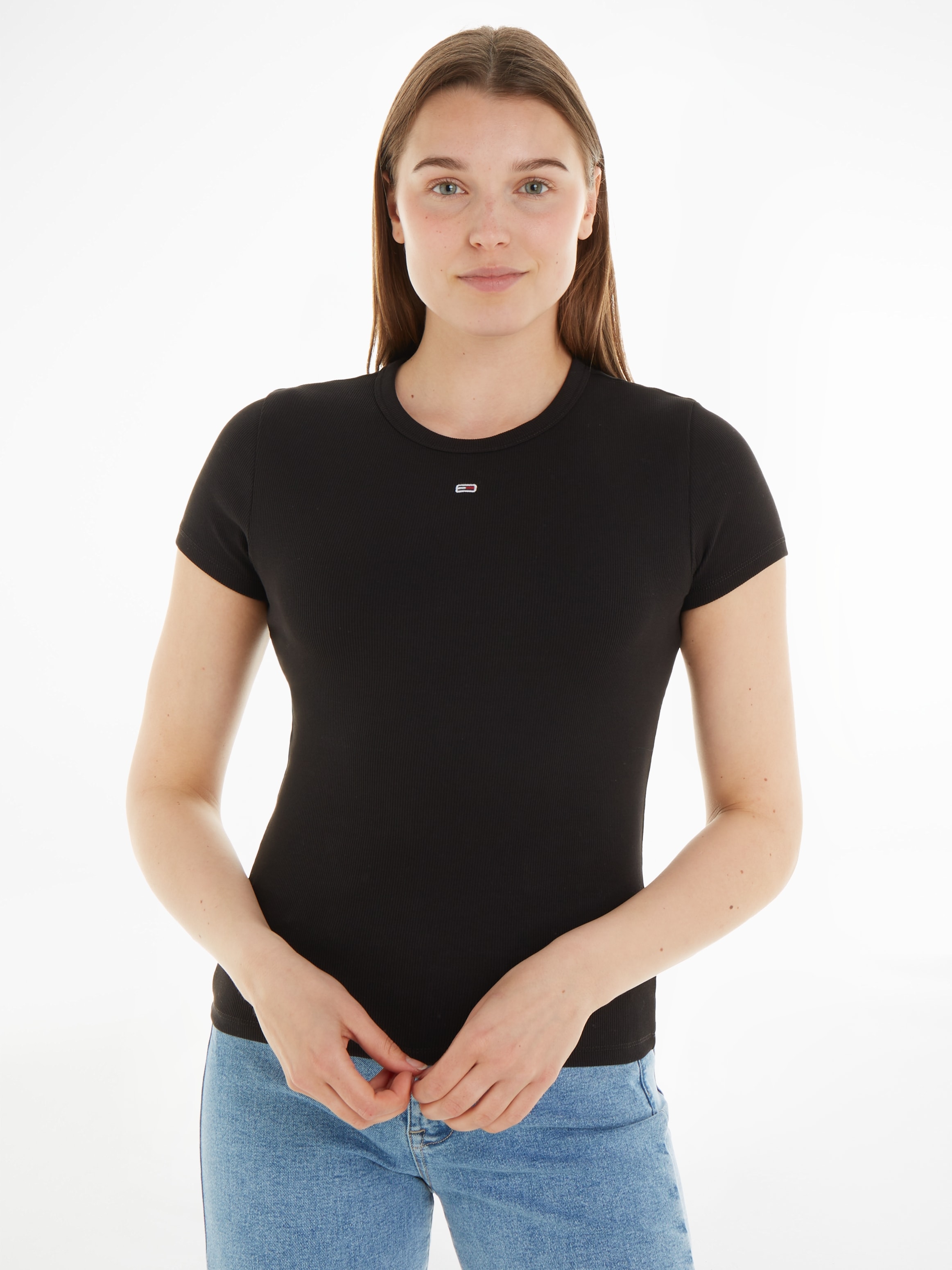 Tommy Jeans Kurzarmshirt "TJW SLIM ESSENTIAL RIB SS EXT", in gerippter Stru günstig online kaufen