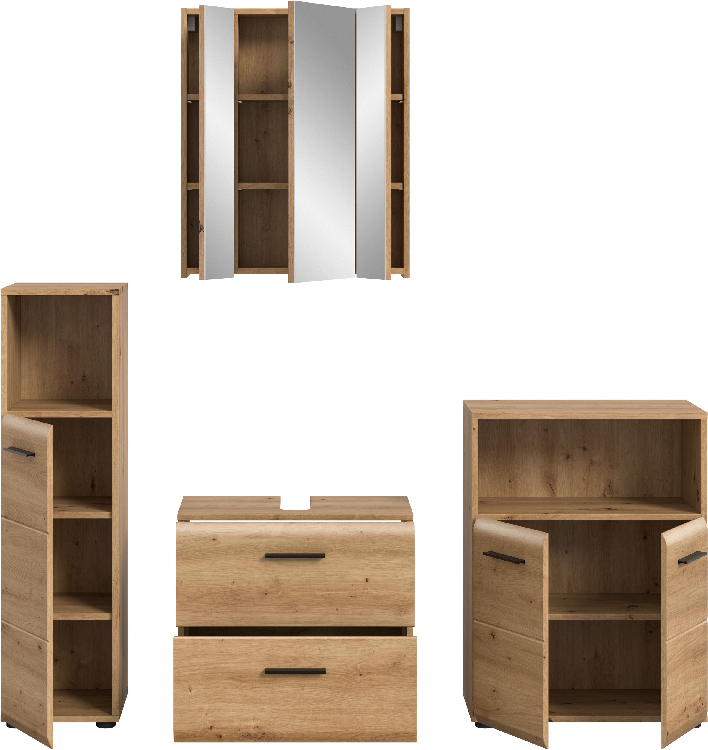 INOSIGN Badmöbel-Set »FLORENZ, TOPSELLER!, 4-teilige Badkombination, hochwertige MDF-Front«, (Set, 4 St., Midischrank hoch, WBU, Spiegelschrank, Midischrank breit), Bad-Kombination, Bad-Möbel, Badezimmer, Kombination, Kombi