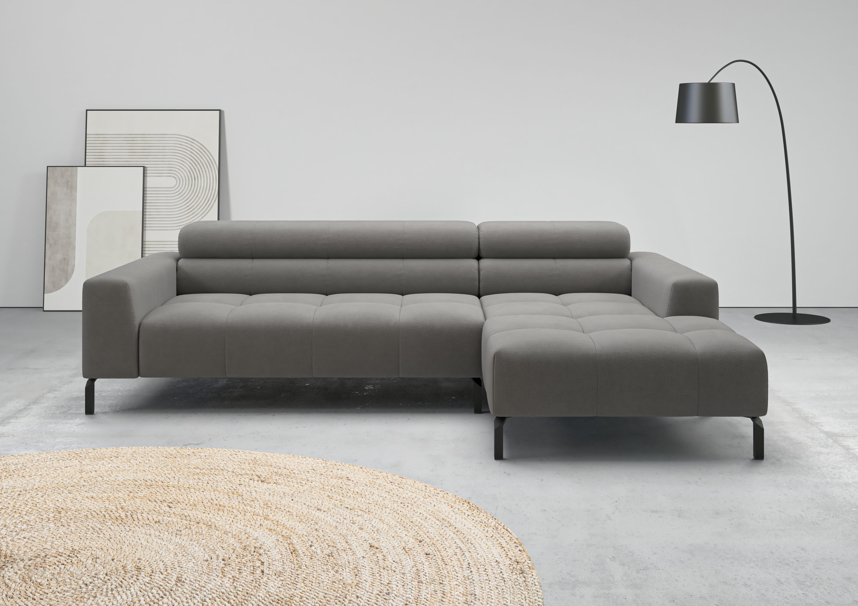 Home affaire Ecksofa "Claya, 258 cm breit, L-Form, Kopfteilverstellung" Moderne Steppung, weicher Polsteraufbau & saugroboterfreundliche Höhe