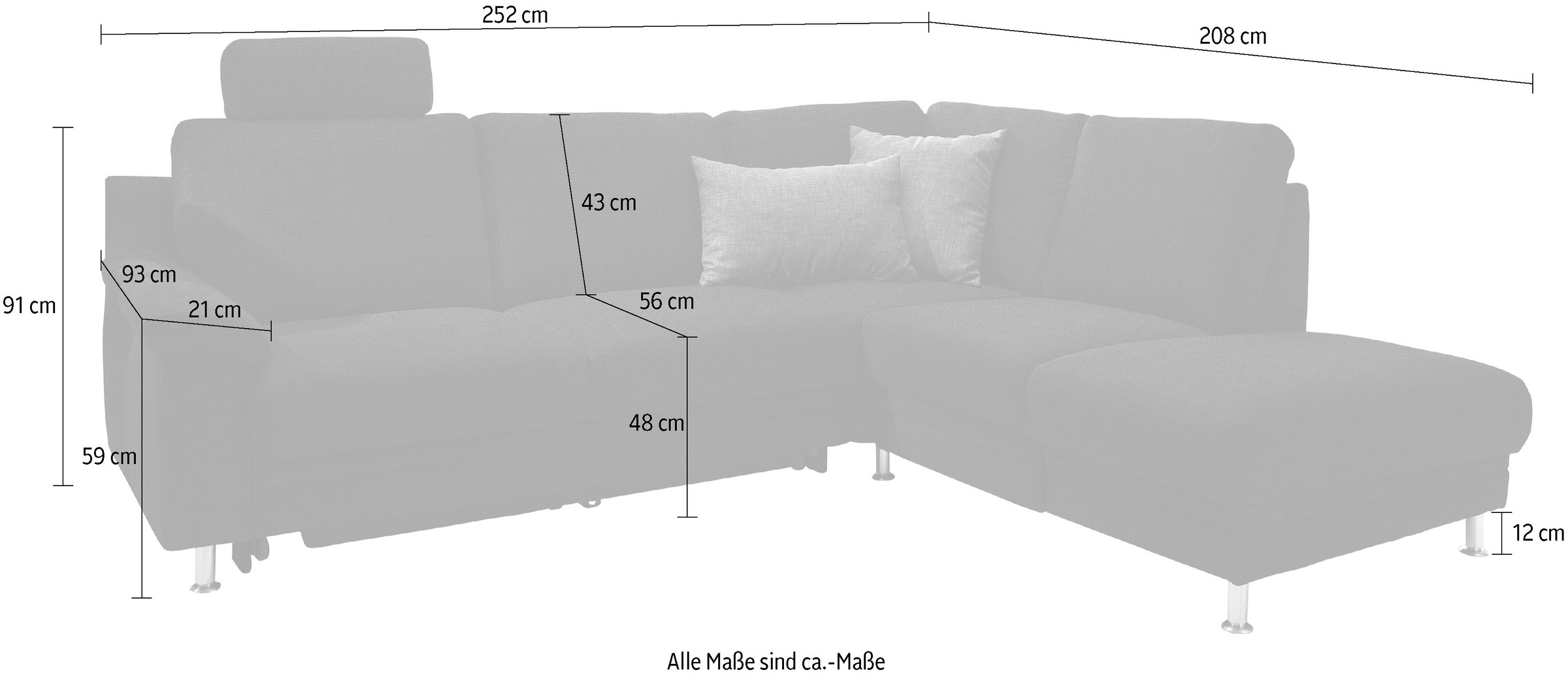 3C Carina Ecksofa »Korfu L-Form«, incl.- 1 Kopfstütze, wahlweise mit Schlafunktion und Stauraum
