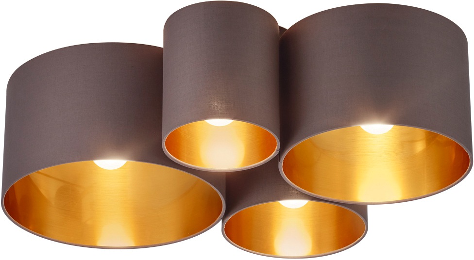 my home Deckenleuchte Josie, E27, 1 St., Warmweiß, Deckenlampe mit Stoff - Schirm taupe außen, goldfarbig innen