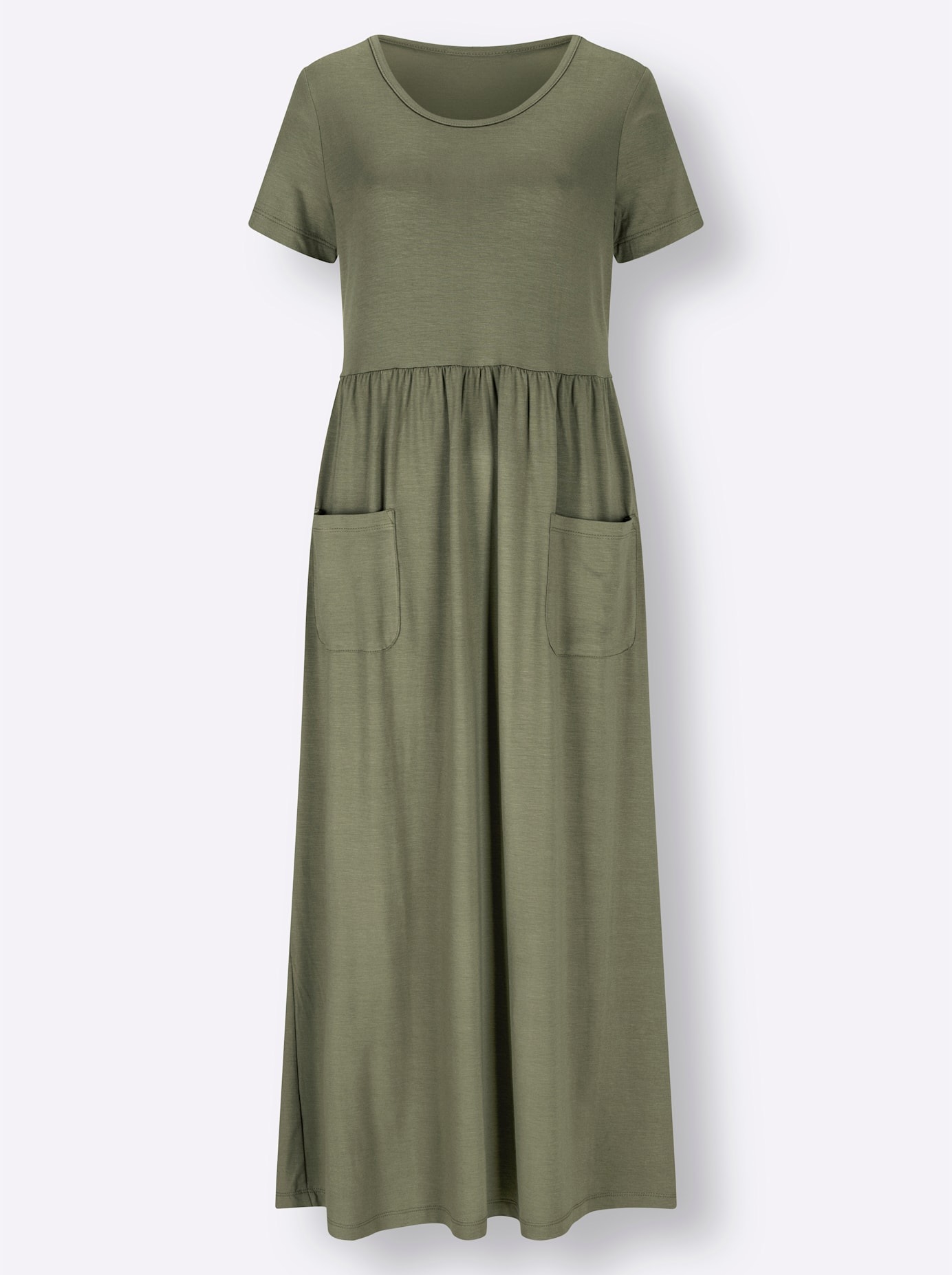 Jerseykleid CASUAL LOOKS "Jersey-Kleid", Damen, Gr. 22, Kurzgrößen, grün (khaki), Jersey, 95% Viskose, 5% Elasthan, unifarben, lang, Rundhals, Kleider Jerseykleid 3