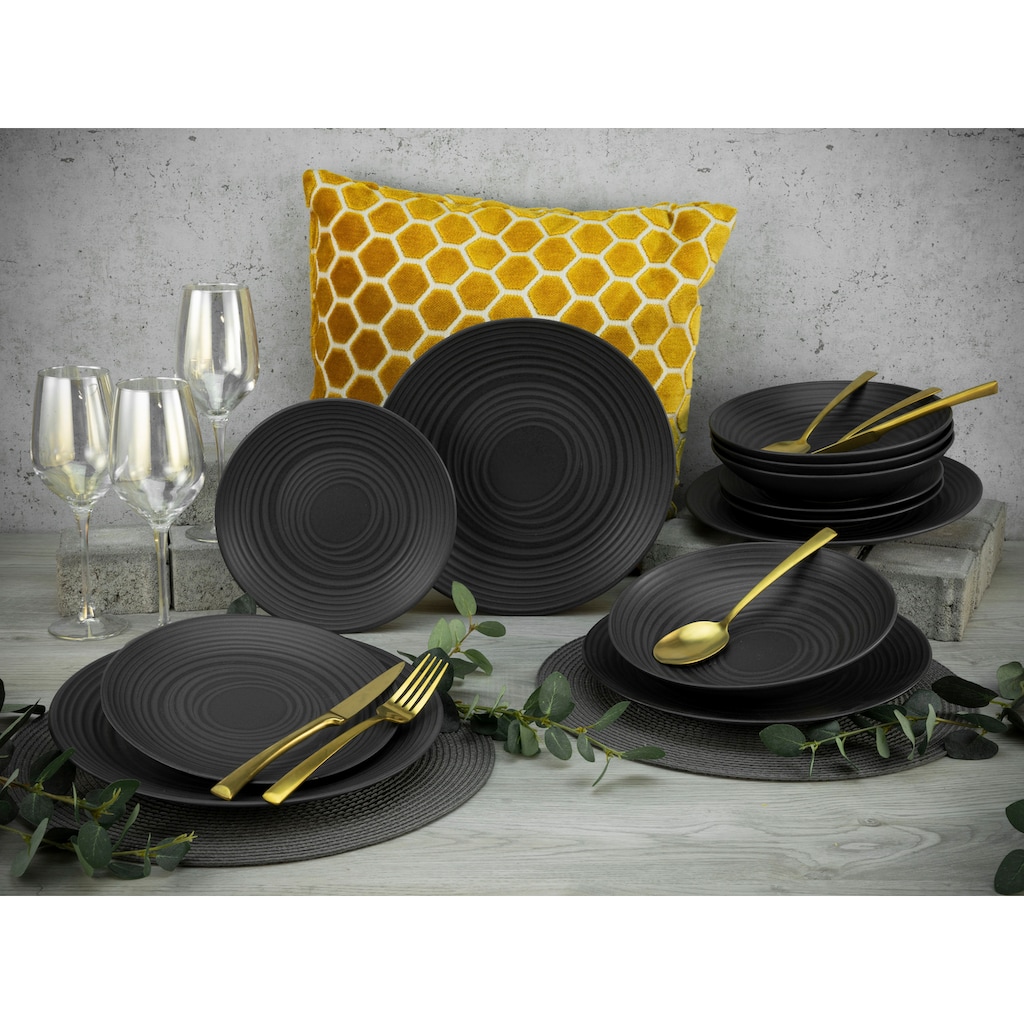 CreaTable Tafelservice »Geschirr-Set Lava Stone«, (Set, 12 tlg., Teller Set für 4 Personen)