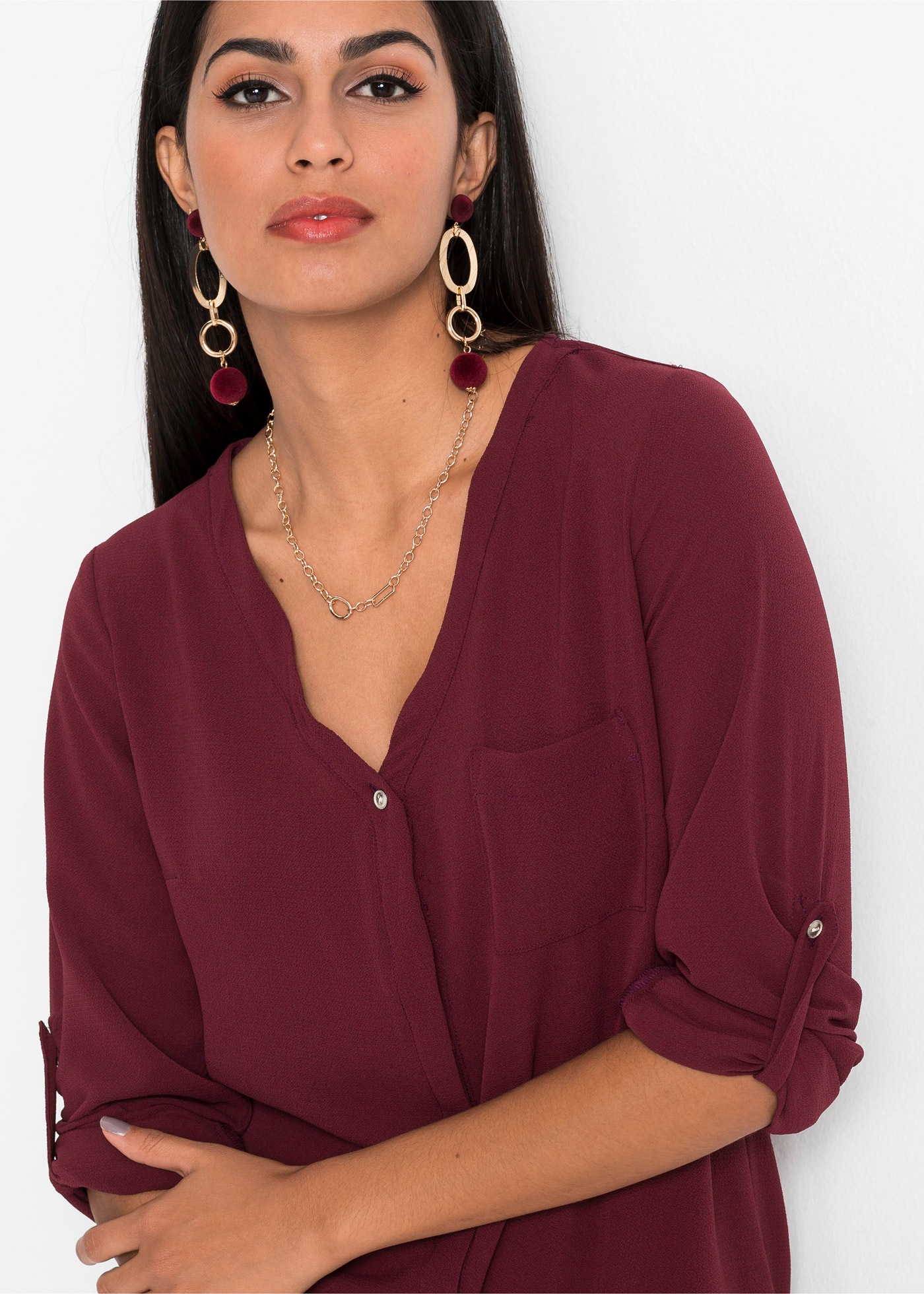 bonprix Longbluse »Longbluse« bequeme Passform, verdeckte Knopfleiste, unifarben, mit Brusttasche