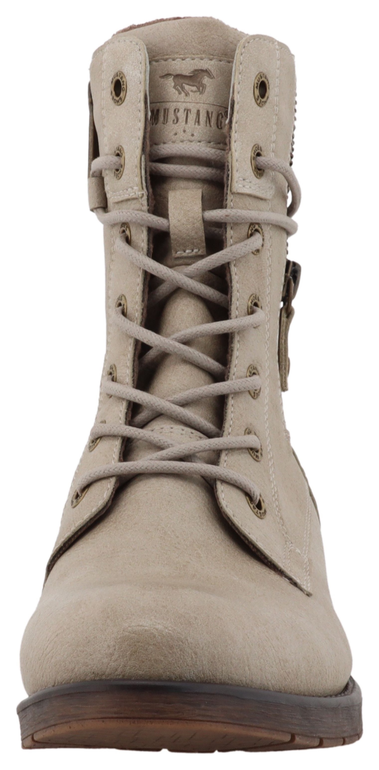Winterstiefelette MUSTANG SHOES "Elfi", Damen, Gr. 39, hellgrau, Lederimitat, Schuhe Winterstiefelette, Winterstiefel mit Reißverschluss und markanter Schnürung 3