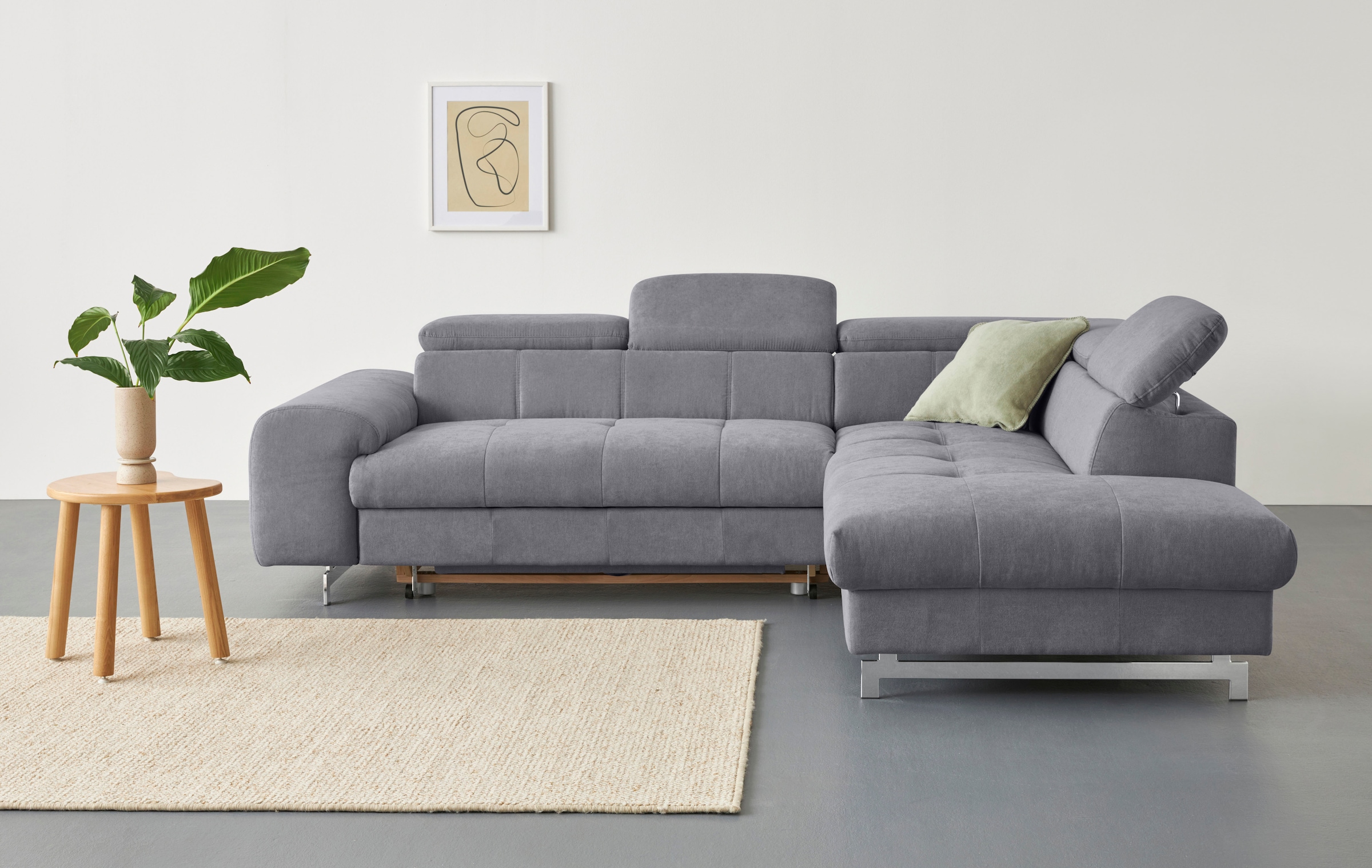 COTTA Ecksofa "Chef bequem, tolle Verarbeitungsdetails, Breite 262cm, L-Form" mit Kopfteilverstellung, edle Metallkufen, optional Schlaffunktion