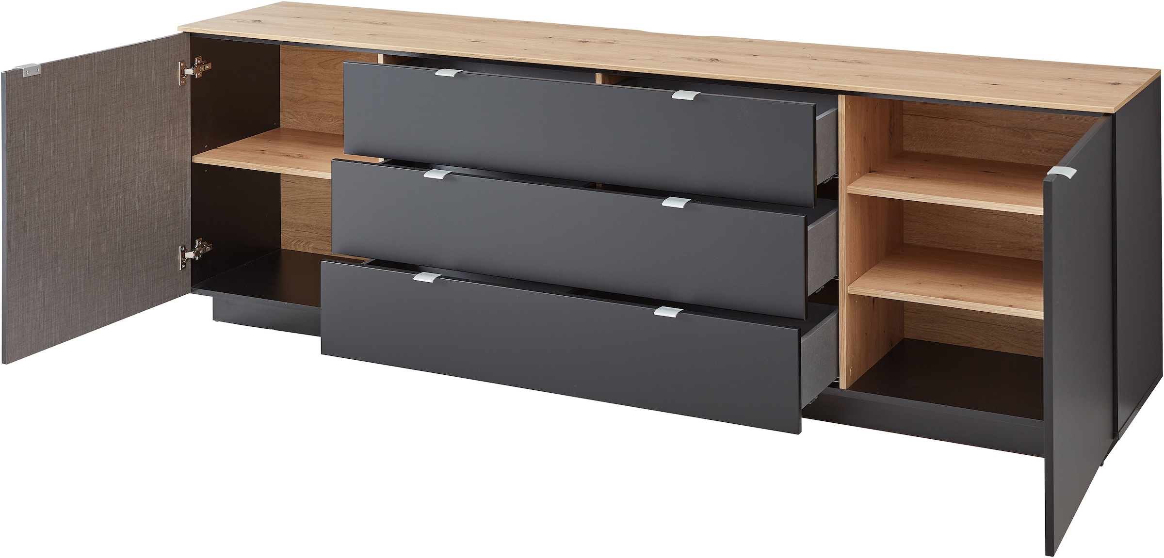 Innostyle TV-Schrank »Core, TV Sideboard Stellmaß B/H/T 240x77x44 cm«, (1 St.), TV Sideboard mit 2 Holztüren und 3 Schubkästen mit Doppelzarge