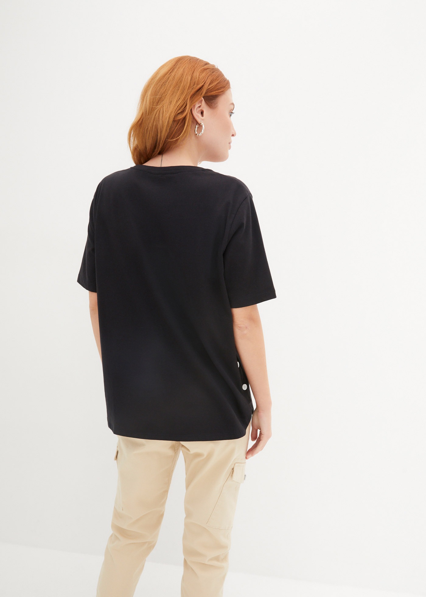 bonprix T-Shirt Oversize-Passform, Halbarm, mit tollem Knopfdetail günstig online kaufen