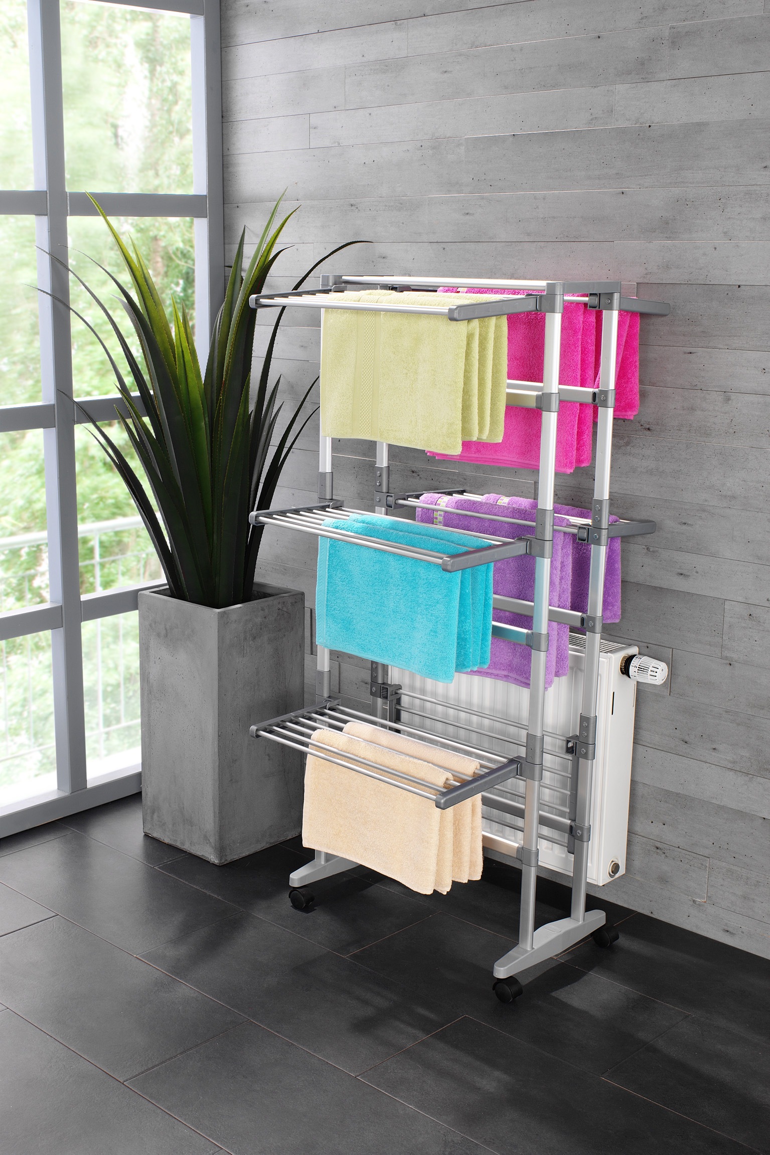 Thumbnail - Ruco Turmwäscheständer Aluminium/Kunststoff, 22,5 m Trockenlänge, Selbstaufbau