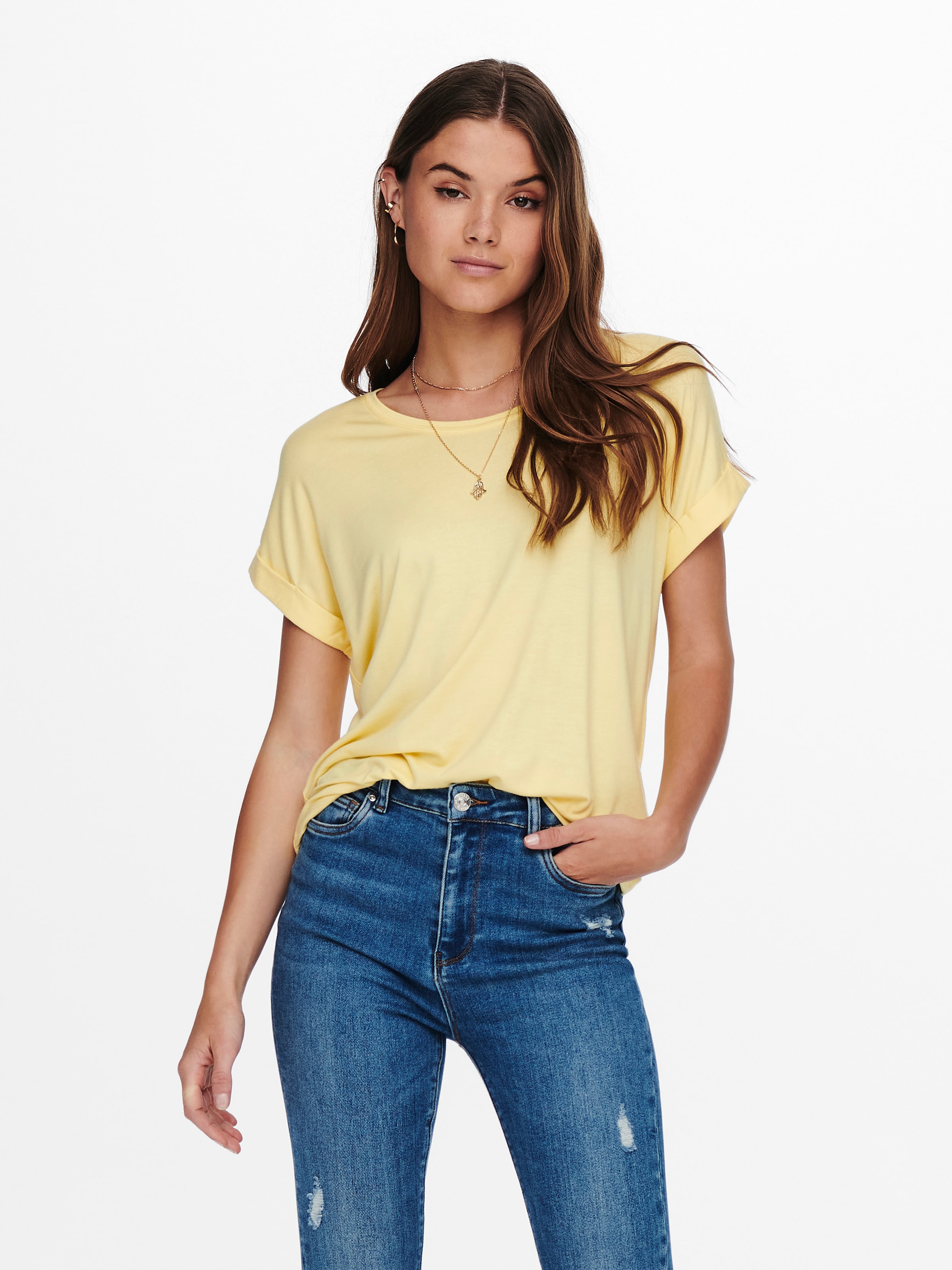 ONLY "ONLMOSTER – T-Shirt mit melierter Optik und elastischem Material" meliert, casual, lässig geschnitten, Viskosemischung, Rundhals