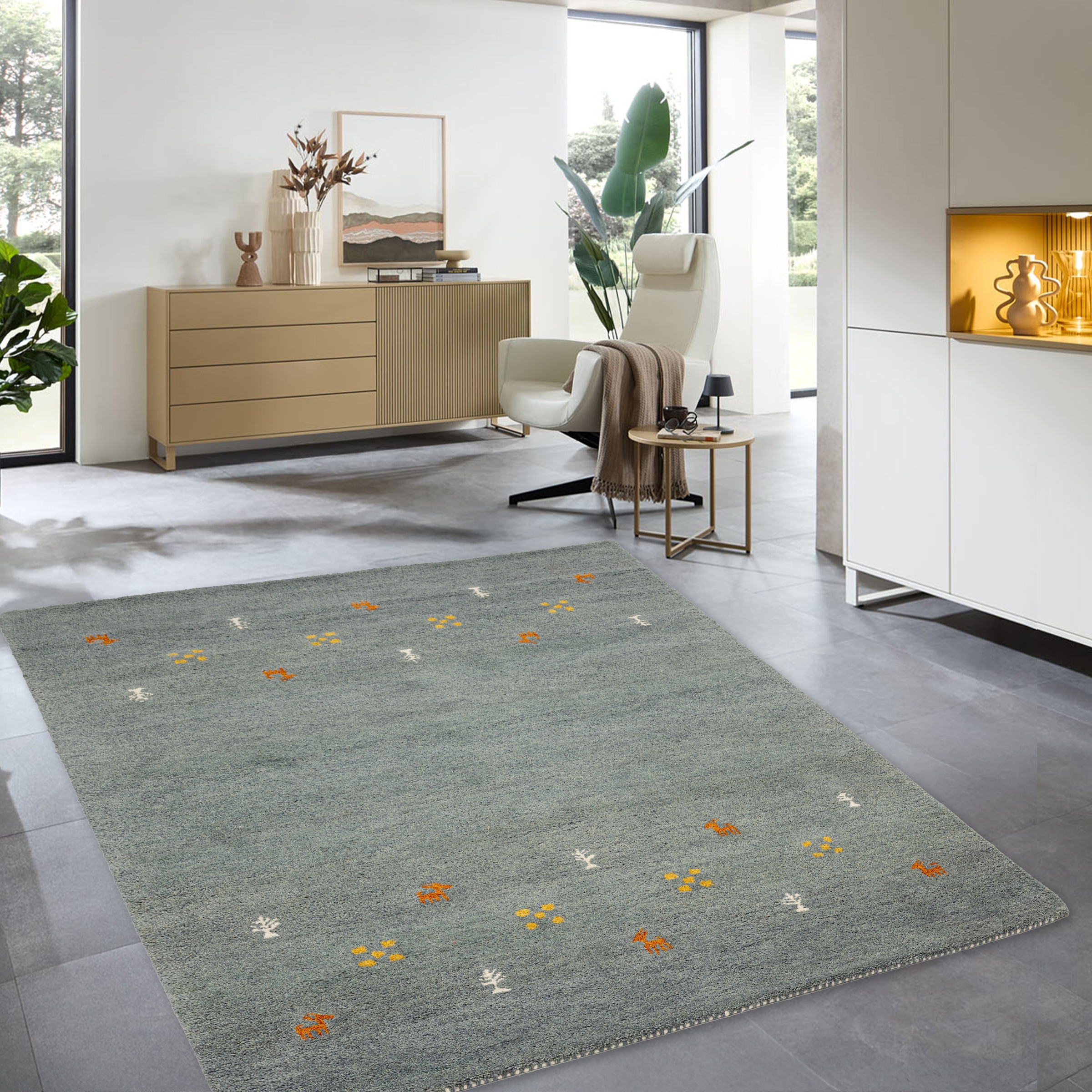 THEKO Wollteppich »Gabbeh Motiv, Handweb Teppich, Tiermotiv, reine Wolle, handgewebt«, rechteckig, 14 mm Höhe, reine Wolle, handgewebt, Wohnzimmer, Schlafzimmer, Esszimmer