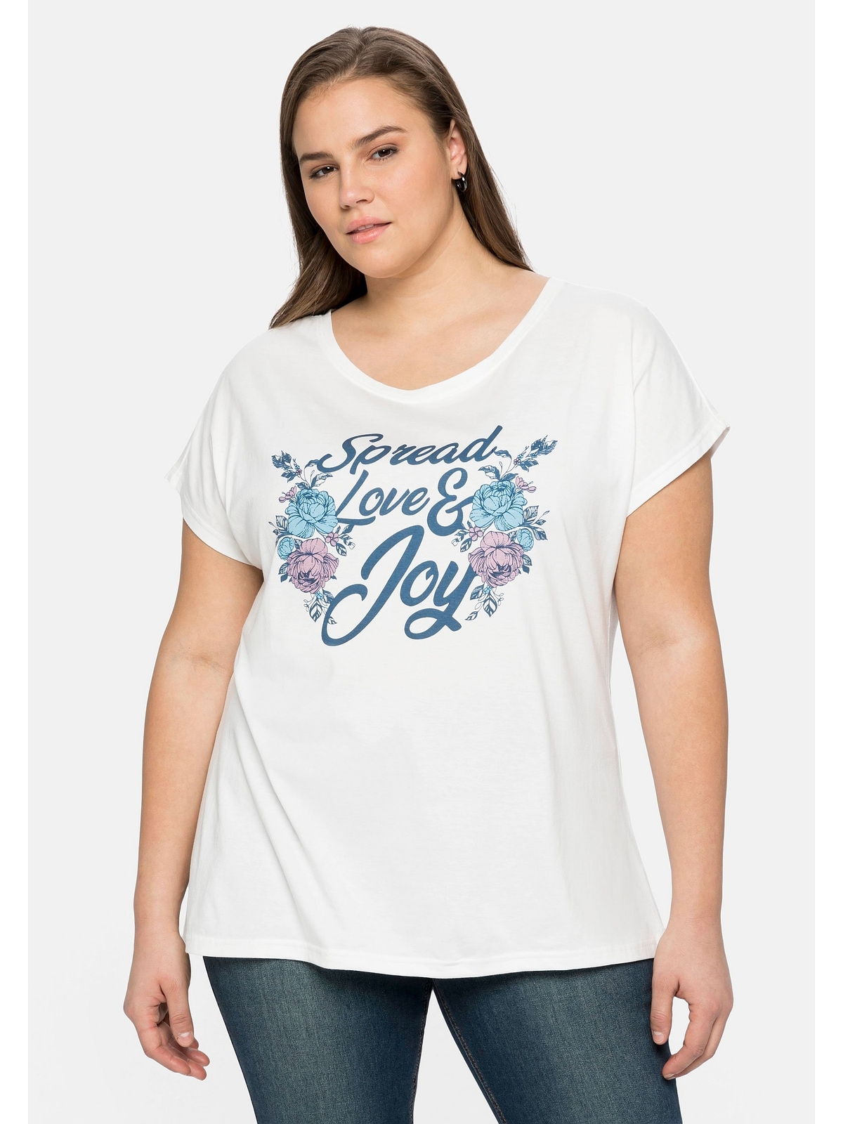 sheego by Joe Browns T-Shirt »Große Größen«, mit Blumendruck und  Statement-Print für bestellen | BAUR | T-Shirts