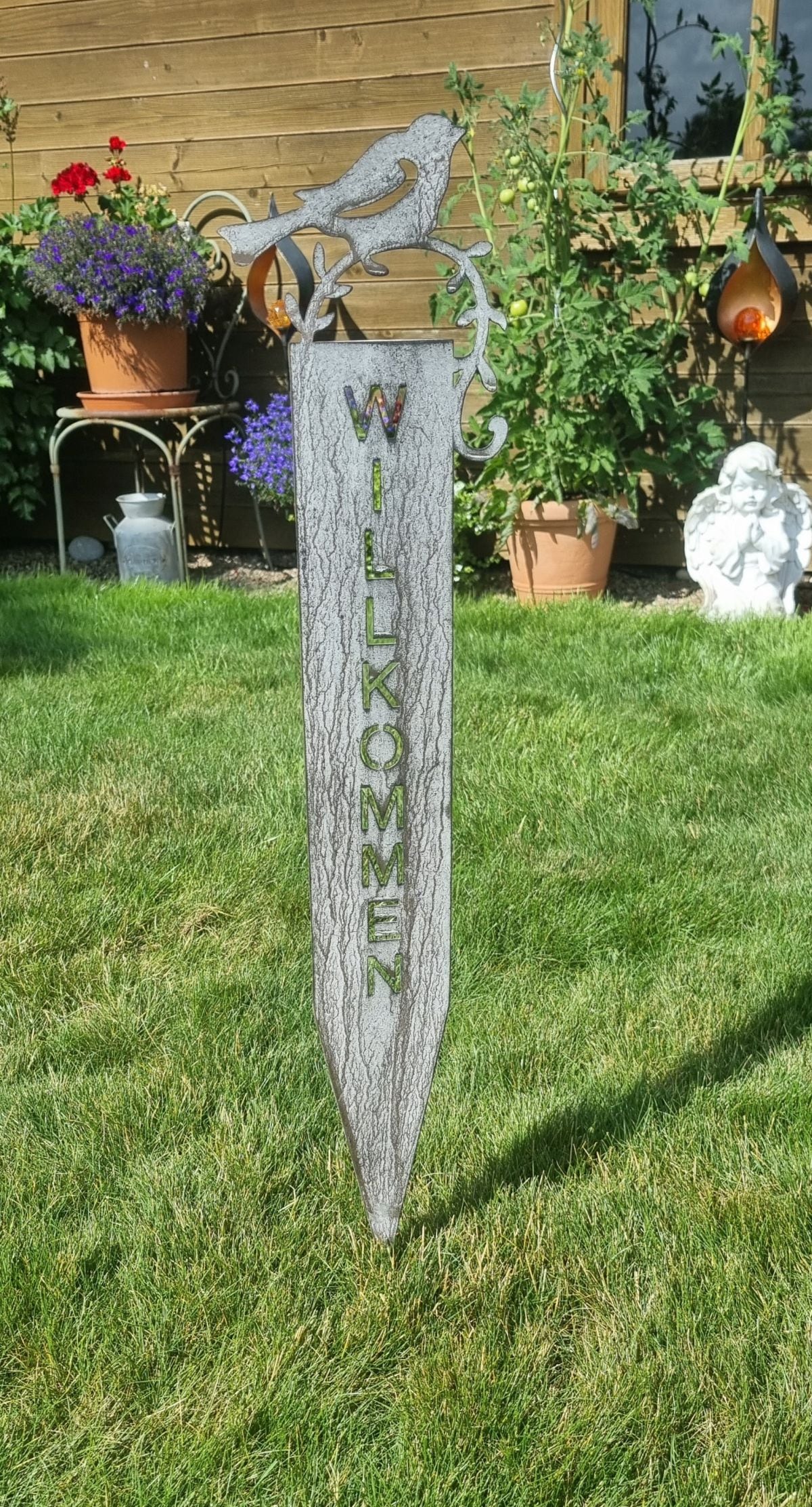Ambiente Haus Gartenstecker »Willkommen (H) 70cm« mit Vogel und Schriftzug für Außenbereich