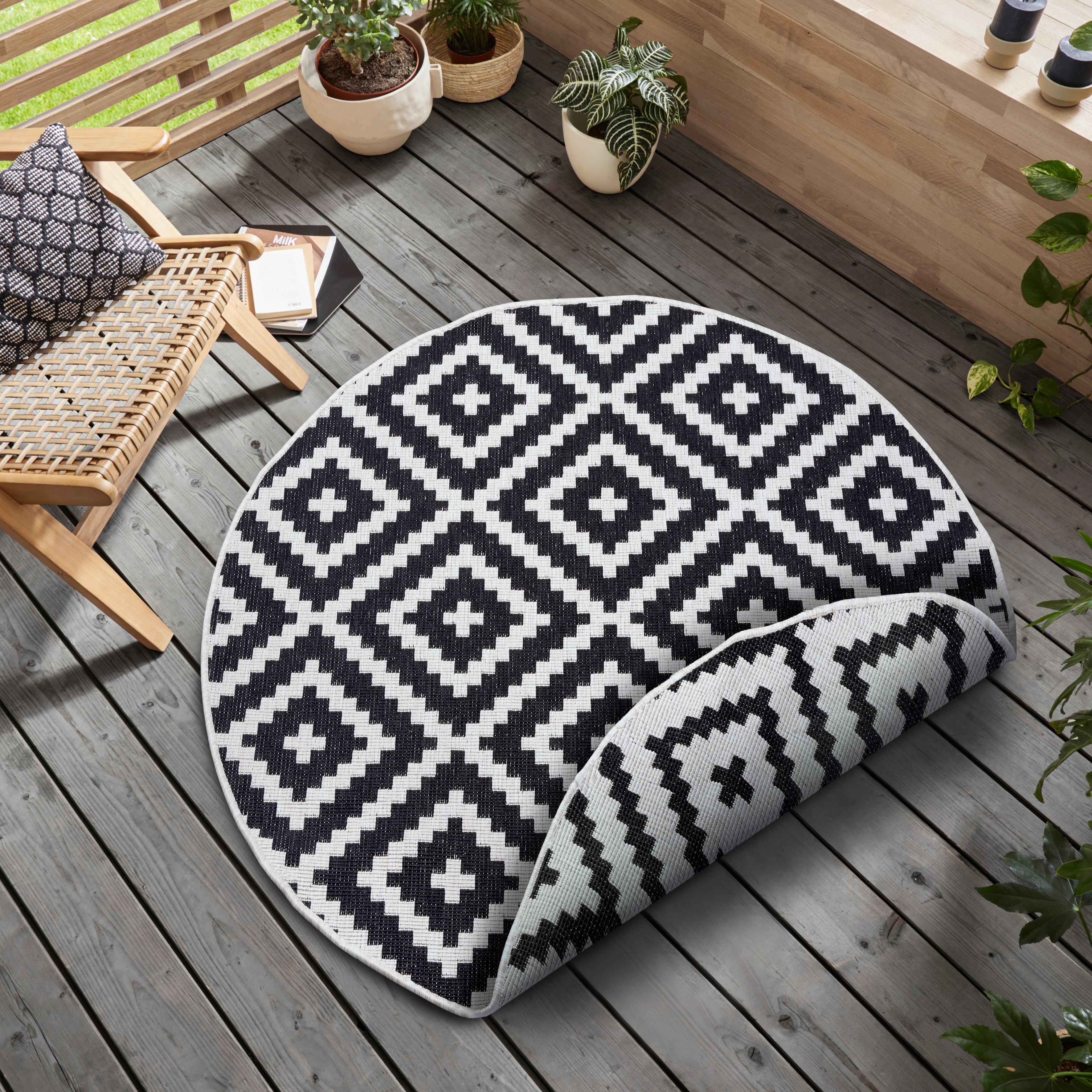 OTTO home Teppich "Ronda Wendeteppich" rund 5 mm Höhe Sisal-Optik, Flachgewebe, In- und Outdoor, geometrisches Boho Design