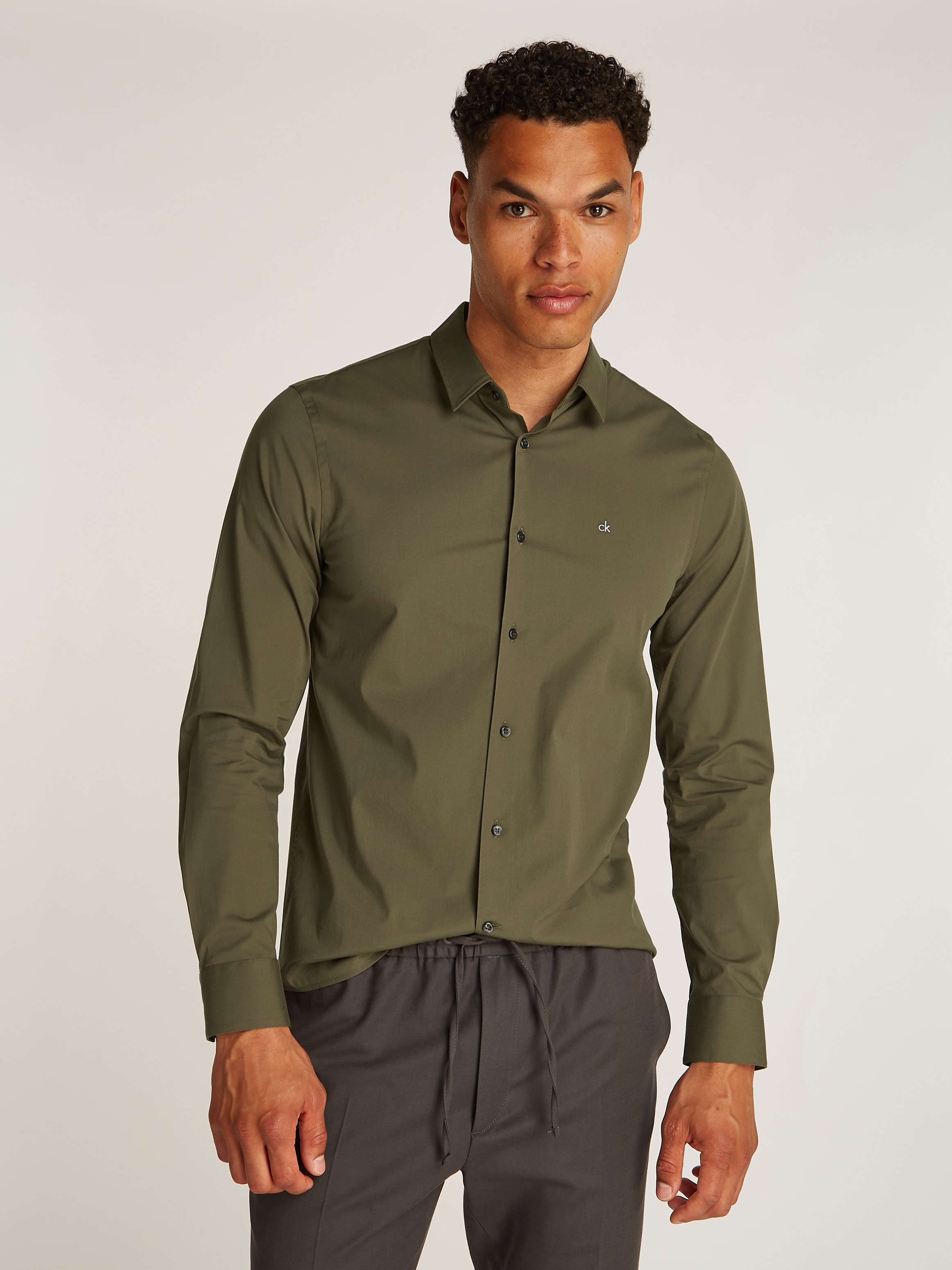 Calvin Klein Businesshemd »STRETCH POPLIN SLIM SHIRT«, mit Calvin Klein Logo auf der Brust