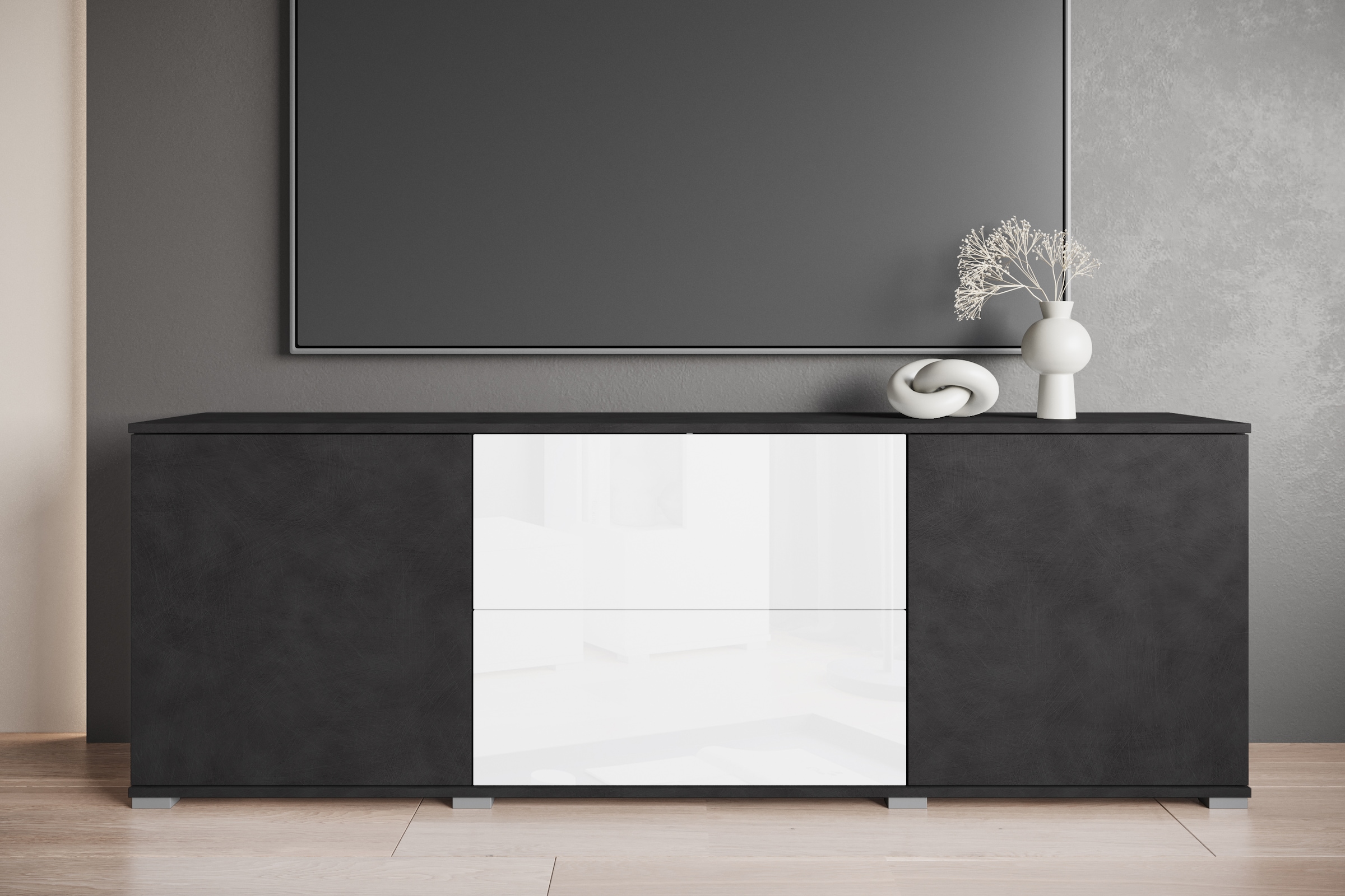 INOSIGN Lowboard »Kenia«, (1 St.), Der moderne TV-Schrank, mit 2 Türen und 2 Schubladen, Breite 180 cm