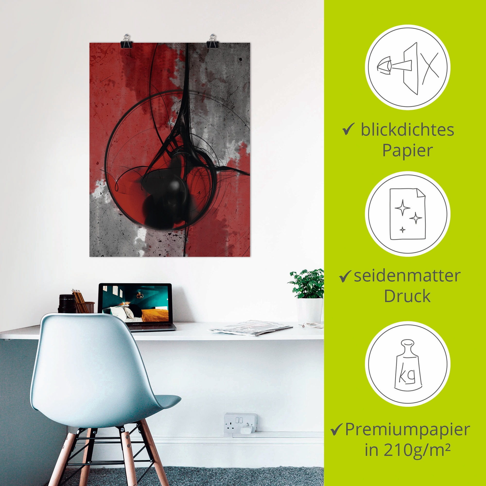 Artland Wandbild »Abstrakt in rot und schwarz«, Gegenstandslos, (1 St.), als Alubild, Outdoorbild, Leinwandbild, Poster in verschied. Größen