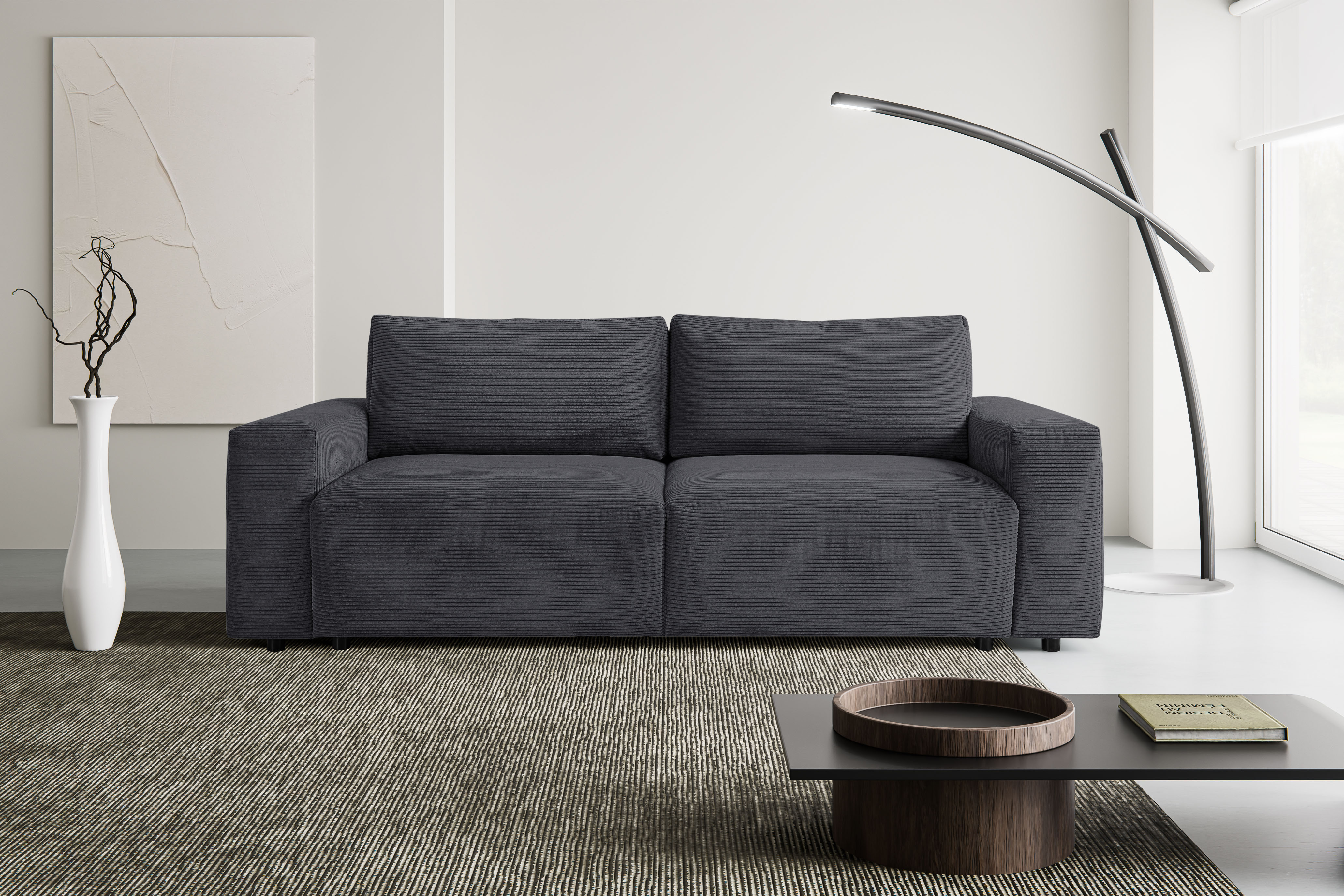 WERK2 Schlafsofa "Lima 245 cm modern und bequem" Cord, Schlaffunktion, Bettkasten