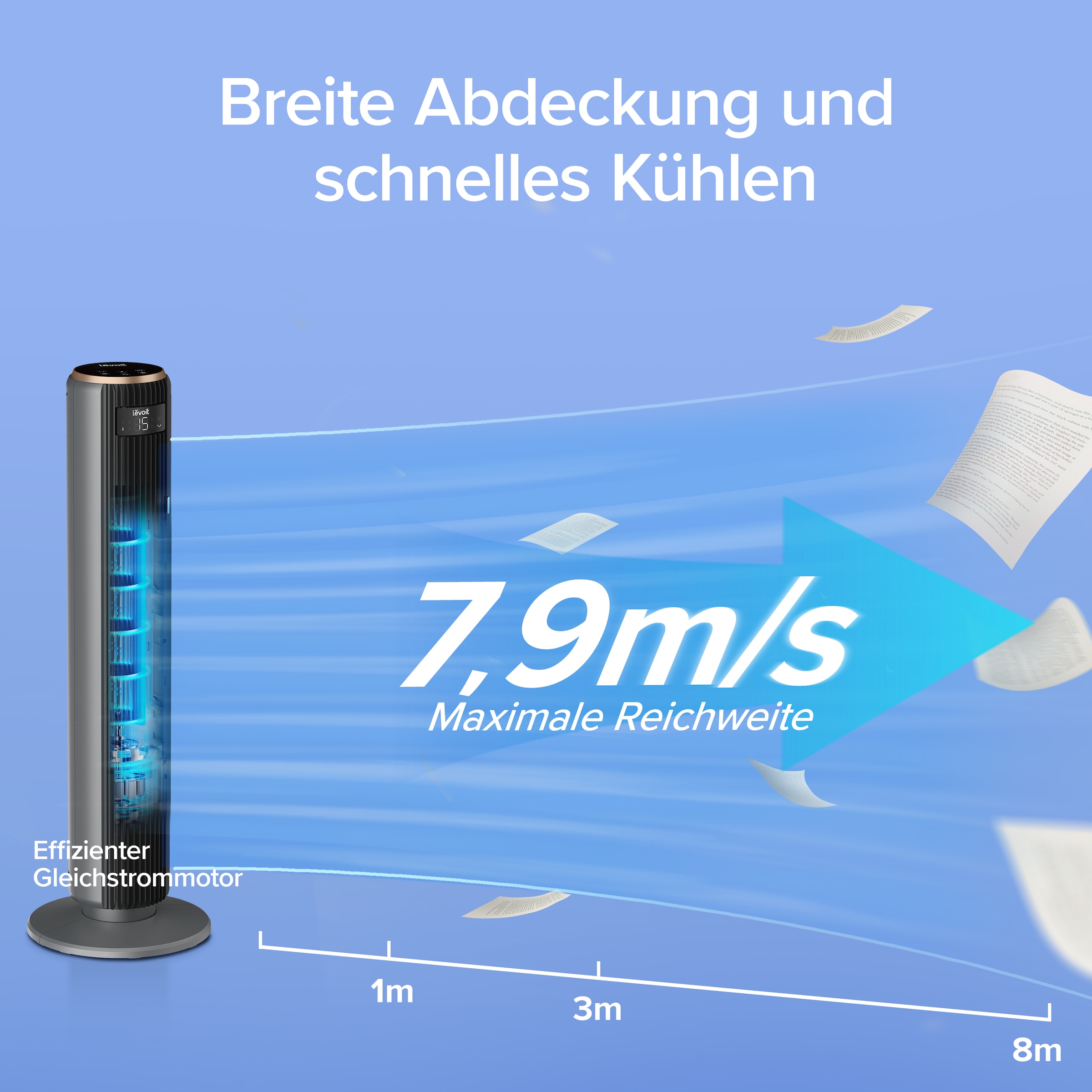 Levoit Turmventilator »Tempsense 36 DC« mit Fernbedienung, oszillierend, 15 Lüftergeschwindigkeiten