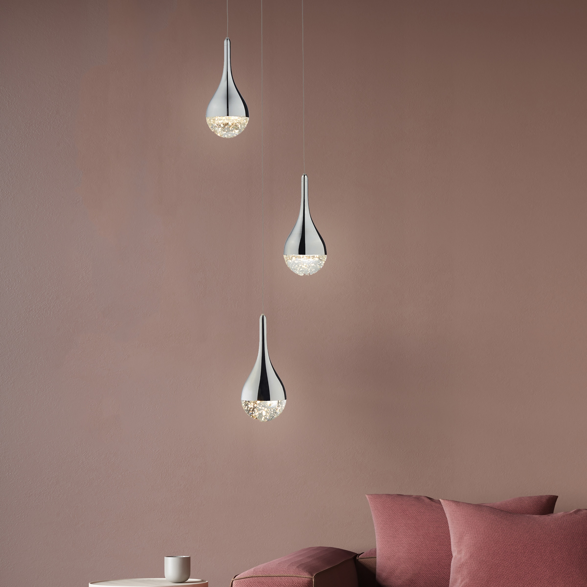 Brilliant Pendelleuchte »Frizzante« LED-Modul 1 Stk. Warmweiß LED Hängelampe 3flg chrom easyDim