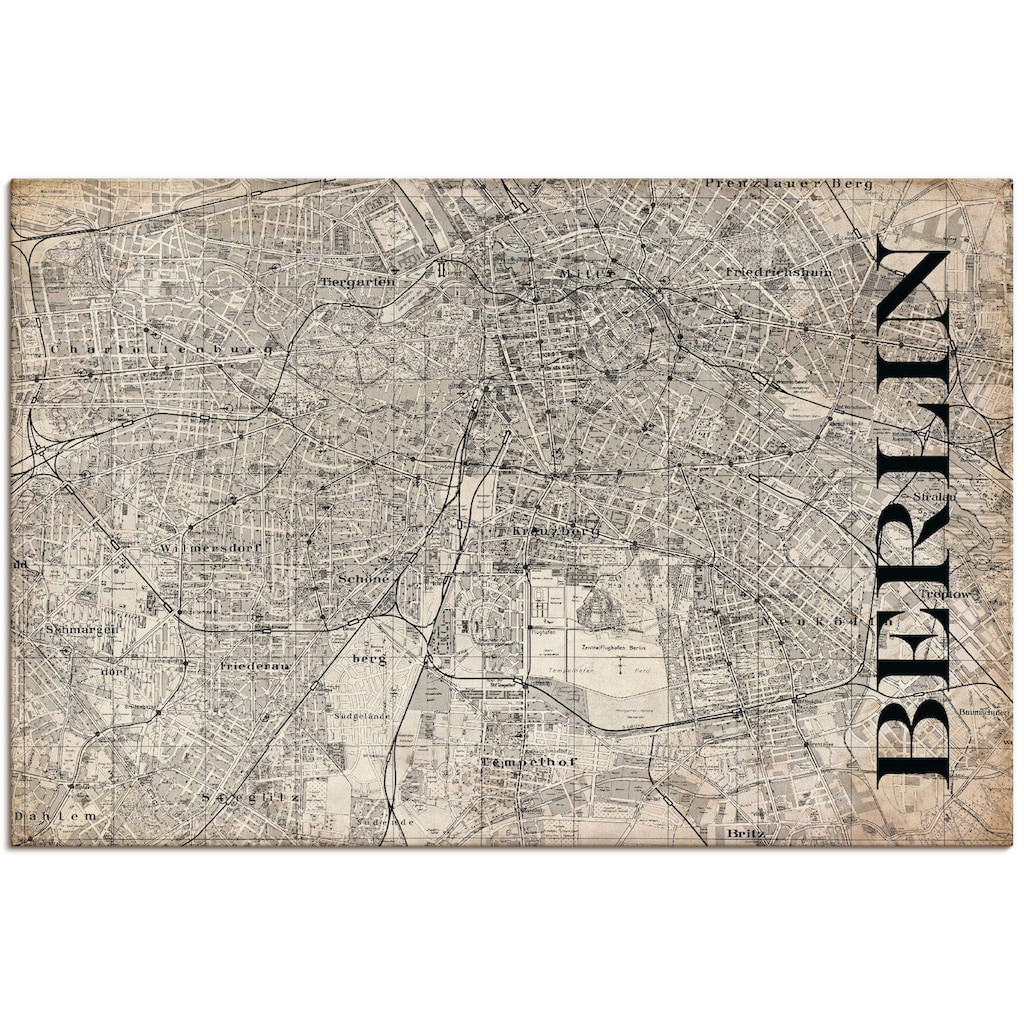 Artland Wandbild »Berlin Karte Straßen Karte Grunge«, Deutschland, (1 St.)