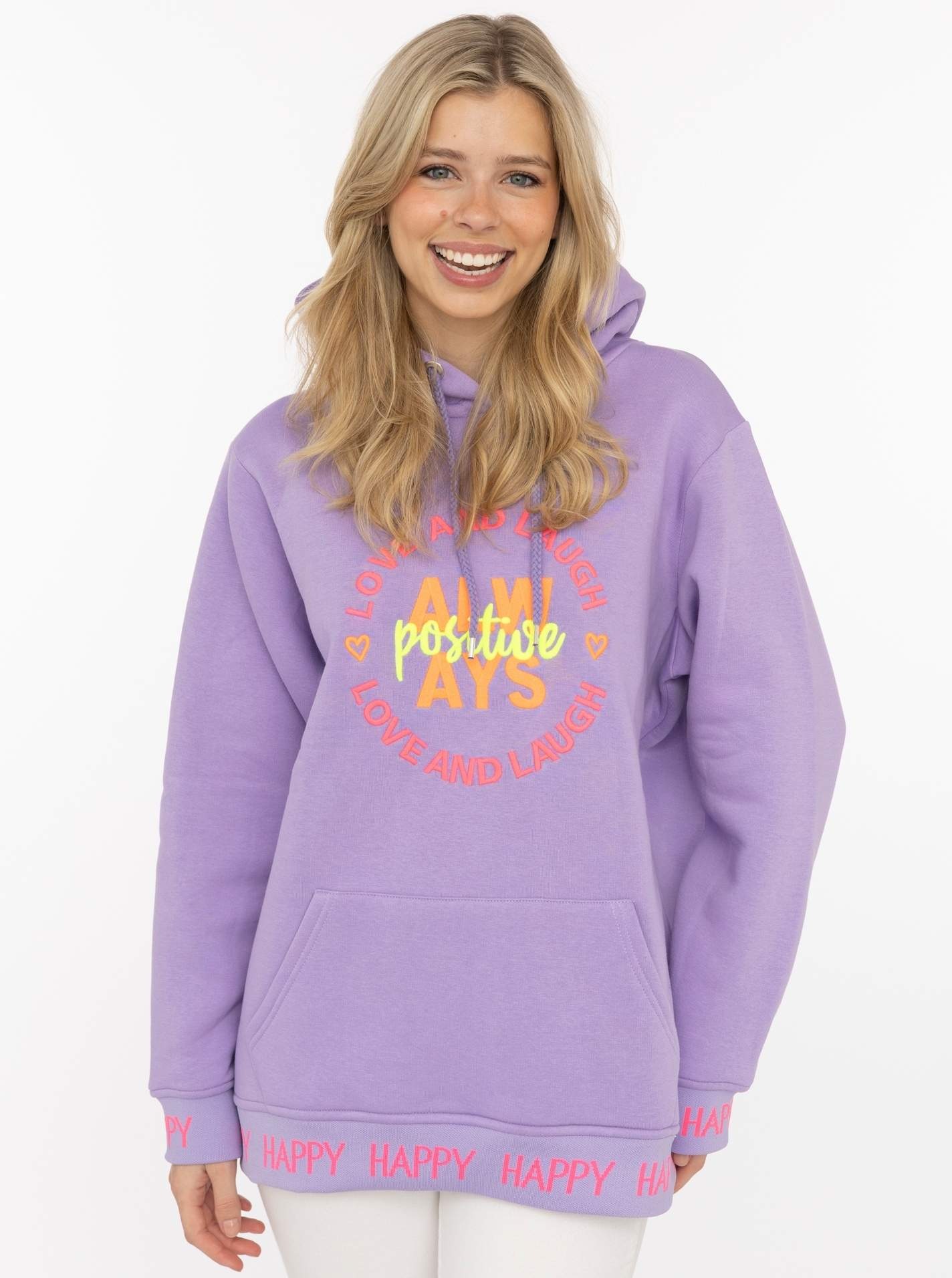 Zwillingsherz Hoodie ""Always Positive"", Kapuze, Stickerei, Fronttasche, Bündchen-Schriftzug, Langarm