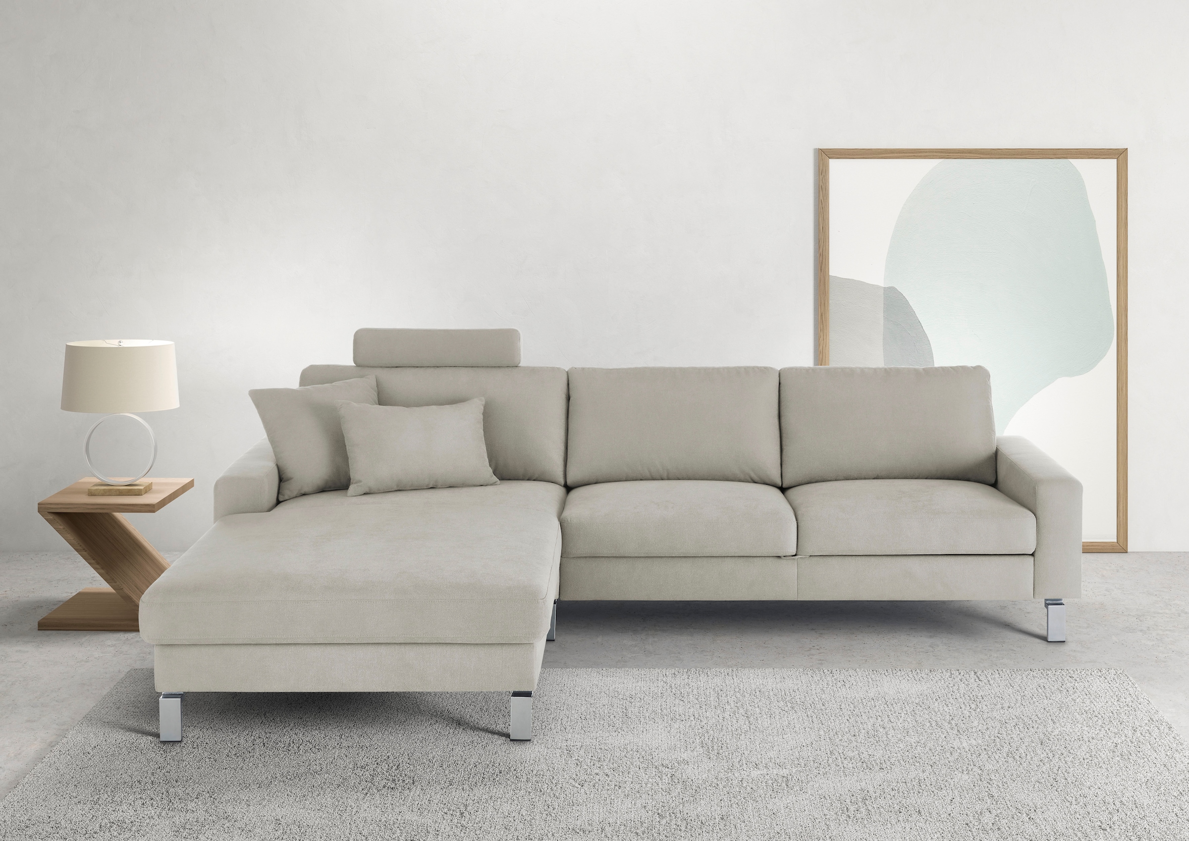 3C Candy Ecksofa "Lecce, wahlweise PUR-Schaumstoff oder Tonnentaschenfederkern" Bett im 2,5-Sitzer, teilmotorische Schlaffunktion im Longchair, L-Form