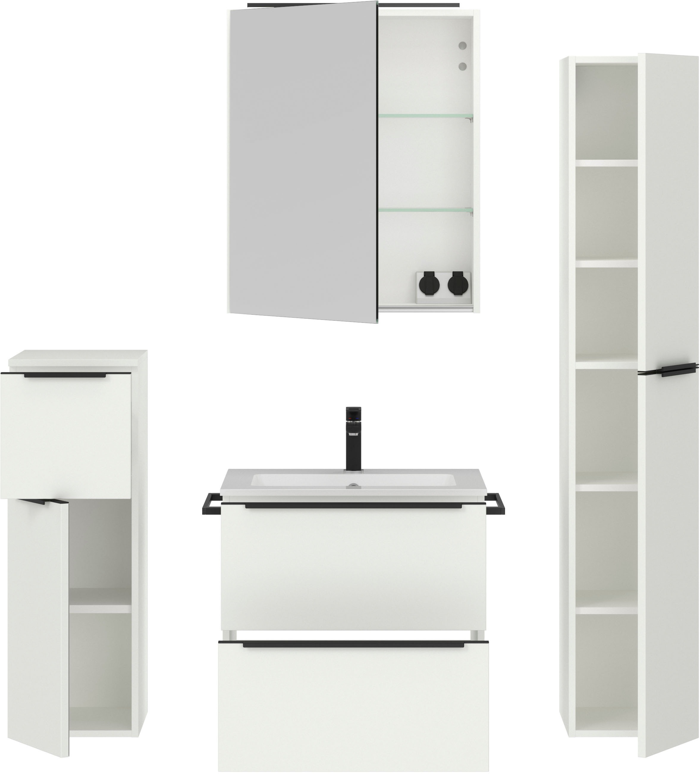 nobilia® Badmöbel-Set »Levere« vormontiert, mit Soft-Close, 4 Stk. tlg. inkl. Spiegelschrank mit Beleuchtung und Dimmerfunktion, in 4 Breiten