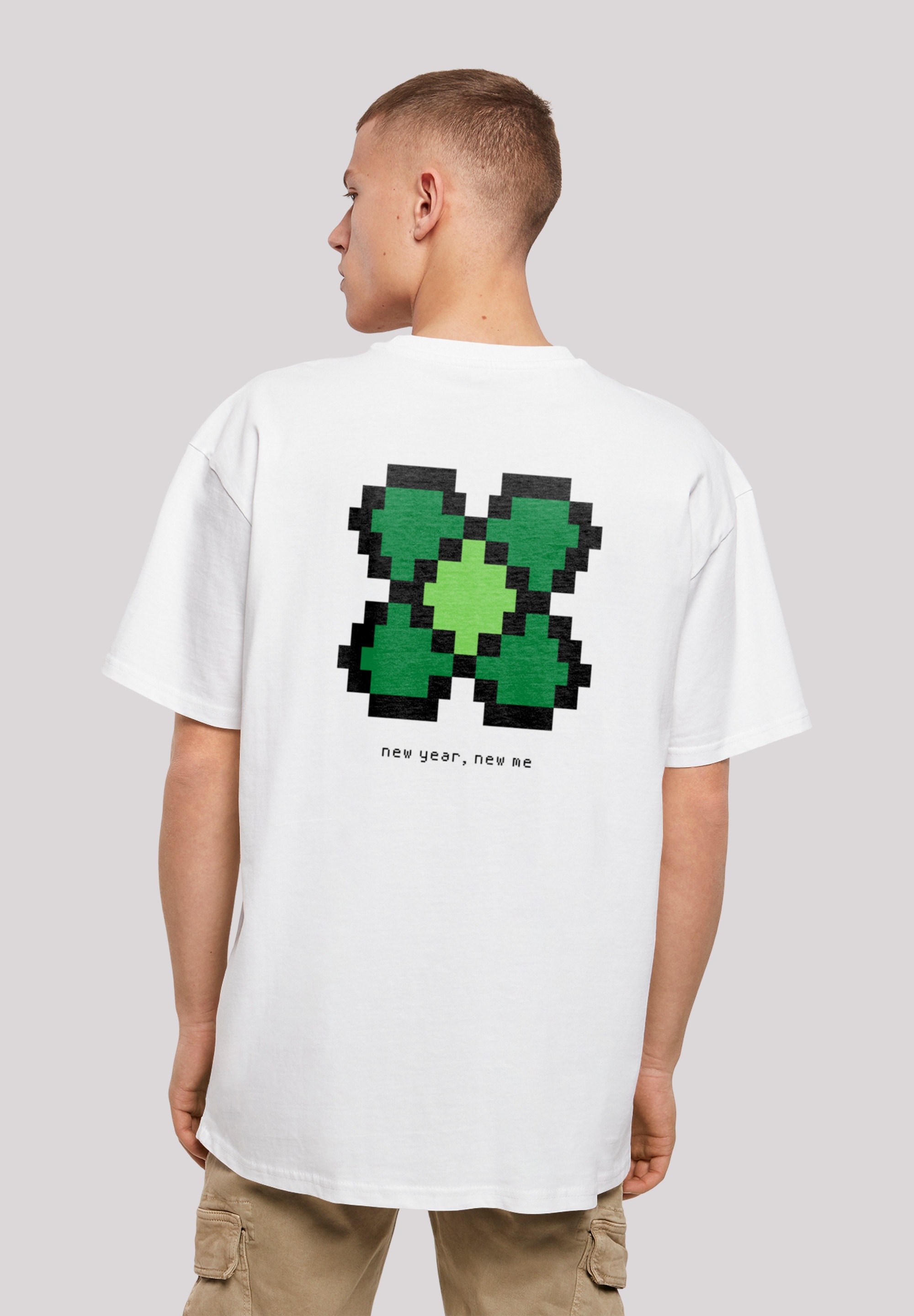 F4NT4STIC T-Shirt »Silvester Happy New Year Pixel Kleeblatt« Print