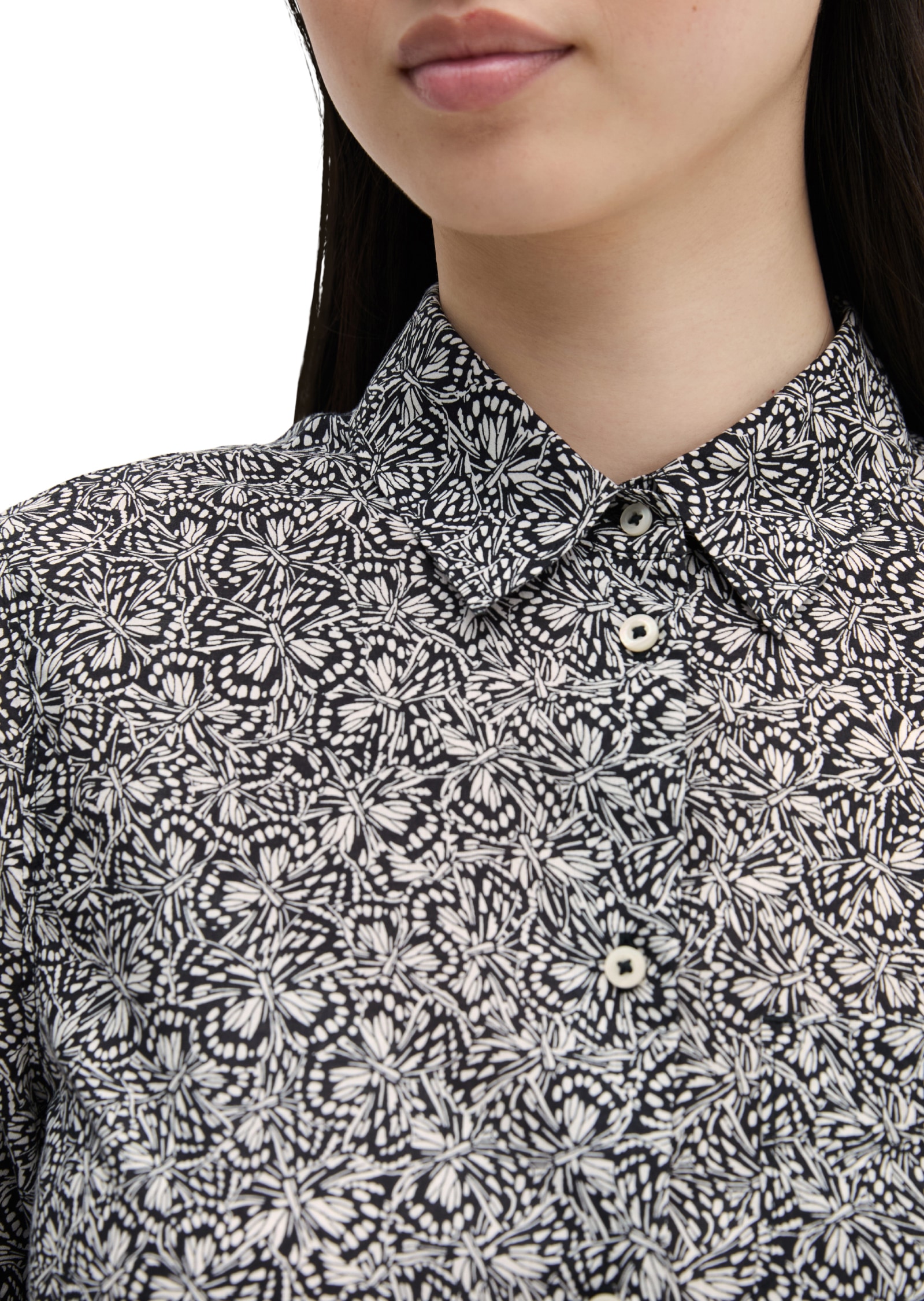 Marc O'Polo Hemdblusenkleid Seitennahttaschen loose aus bedrucktem Baumwoll-Voile